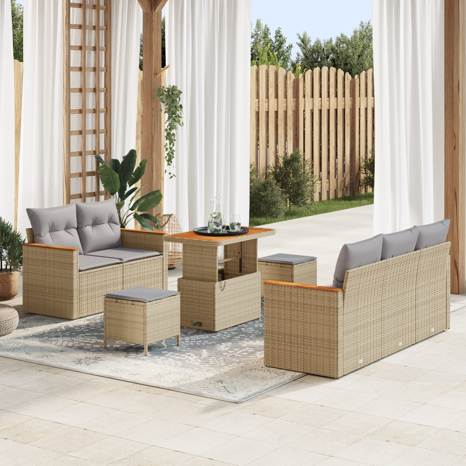 Conjunto de Sofá de Jardim de 8 Peças com Almofadas Bege Rattan Acácia, Conjunto de Jantar de Jardim de 3 Peças com Almofadas Bege Rattan Acácia Conjunto de Sofá de Jardim de 8 Peças com Almofadas Bege Rattan Acácia, Conjunto de Jantar de Jardim de 3 Peças com Almofadas Bege Rattan Acácia