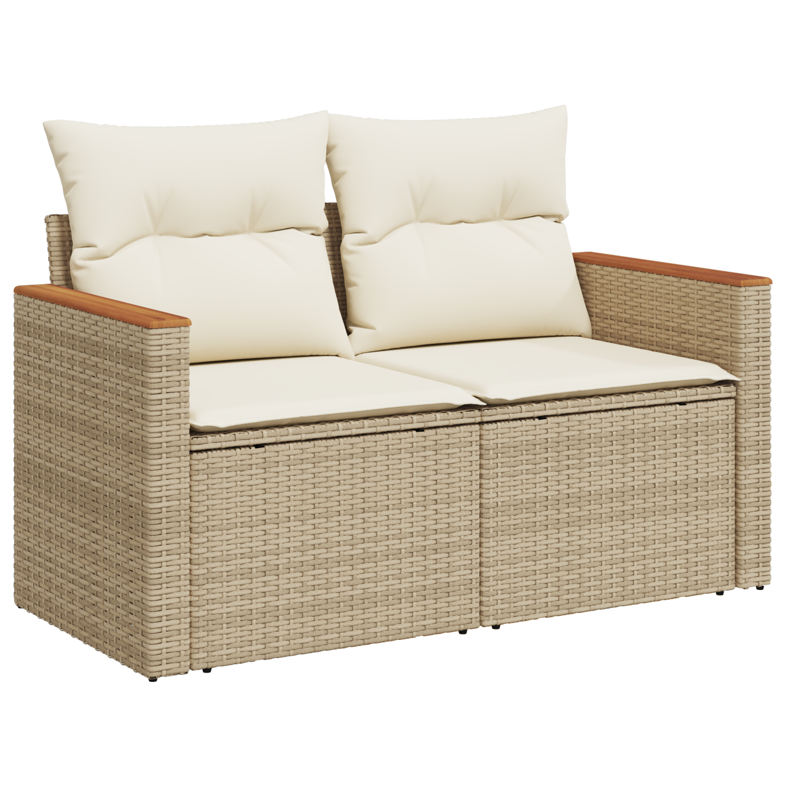 Conjunto de Sofá de Jardim com 10 Peças com Almofadas Bege Rattan Poliéster Acácia, Conjunto de Jantar de Jardim com 3 Peças com Almofadas Bege Rattan Poliéster Acácia