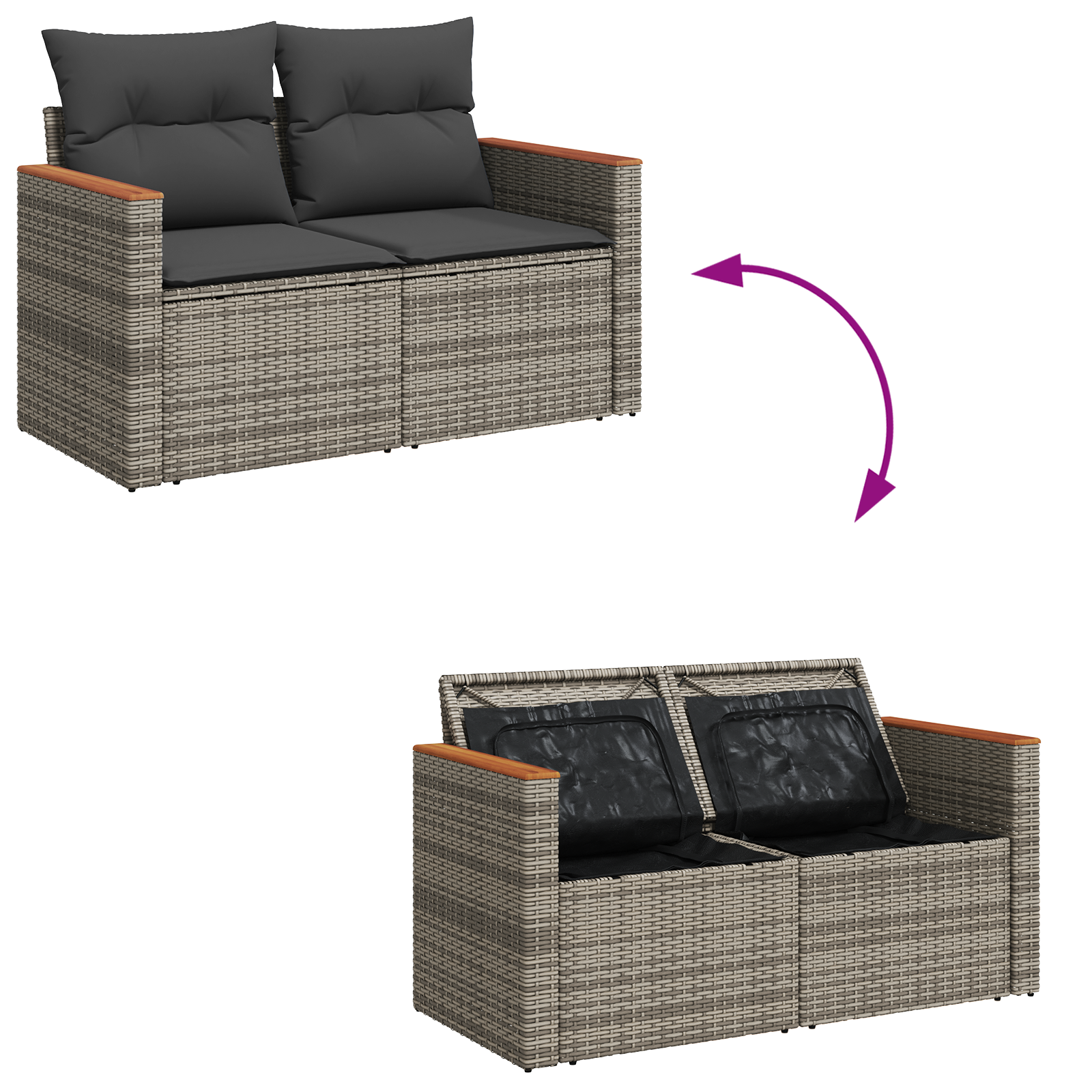 Conjunto de Sofá de Jardim de 12 Peças com Almofadas Cinzento Rattan Poliéster Acácia, Conjunto de Jantar de Jardim de 3 Peças com Almofadas Cinzento Rattan Poliéster Acácia