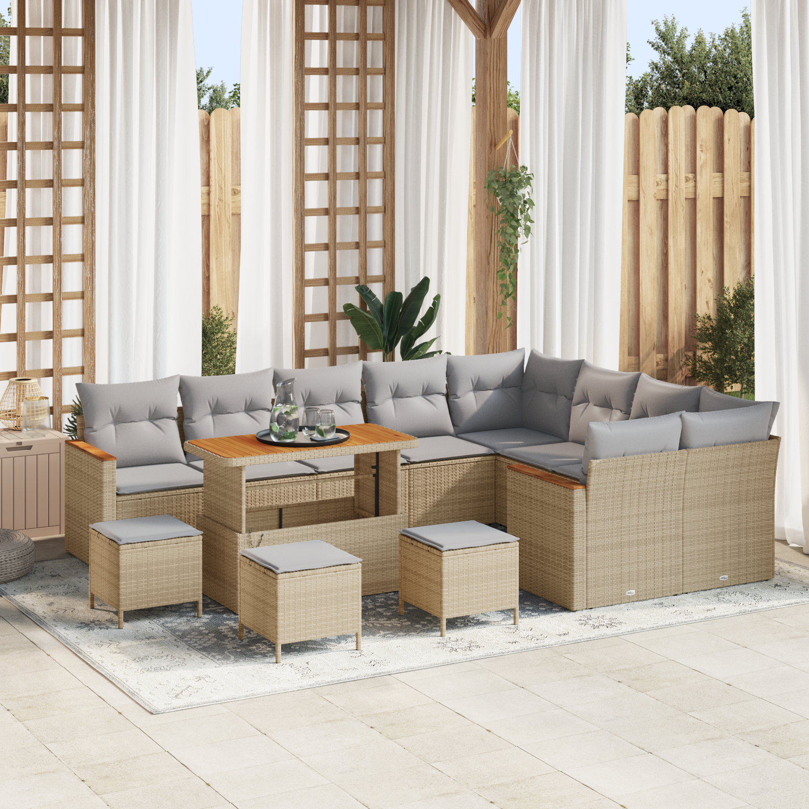 Thumbnail - vidaXL 13-teiliges Garten-Sofa-Set mit Kissen Beige Poly-Rattan Akazie