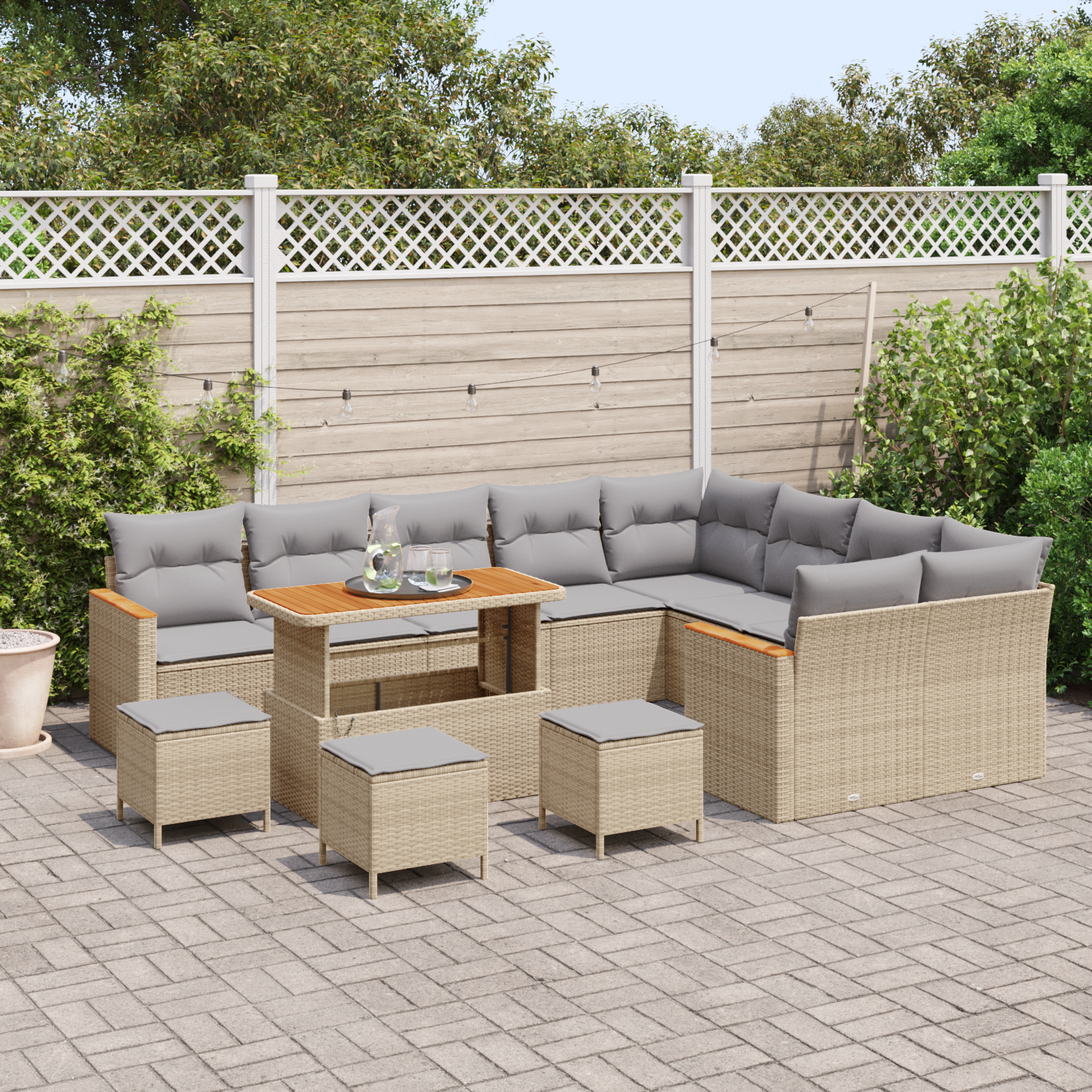 Thumbnail - vidaXL 13-teiliges Garten-Sofa-Set mit Kissen Beige Poly-Rattan Akazie