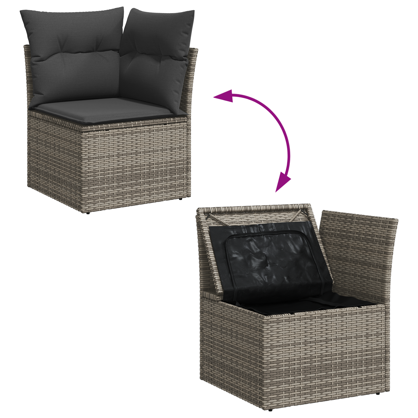 Conjunto de Sofás para Jardim 13 Peças com Almofadas Cinza Rattan Poliéster Acácia, Conjunto de Jantar Jardim 4 Peças com Almofadas Cinza Rattan Poliéster Acácia