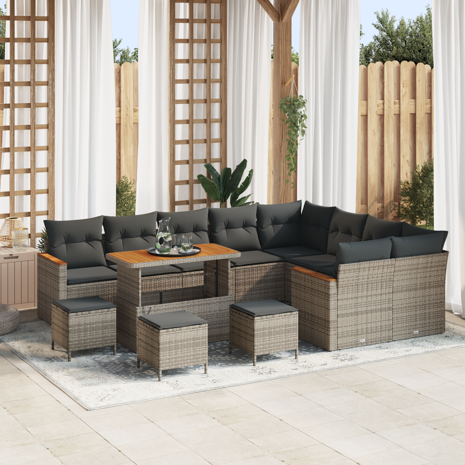 Conjunto de Sofás para Jardim 13 Peças com Almofadas Cinza Rattan Poliéster Acácia, Conjunto de Jantar Jardim 4 Peças com Almofadas Cinza Rattan Poliéster Acácia Conjunto de Sofás para Jardim 13 Peças com Almofadas Cinza Rattan Poliéster Acácia, Conjunto de Jantar Jardim 4 Peças com Almofadas Cinza Rattan Poliéster Acácia
