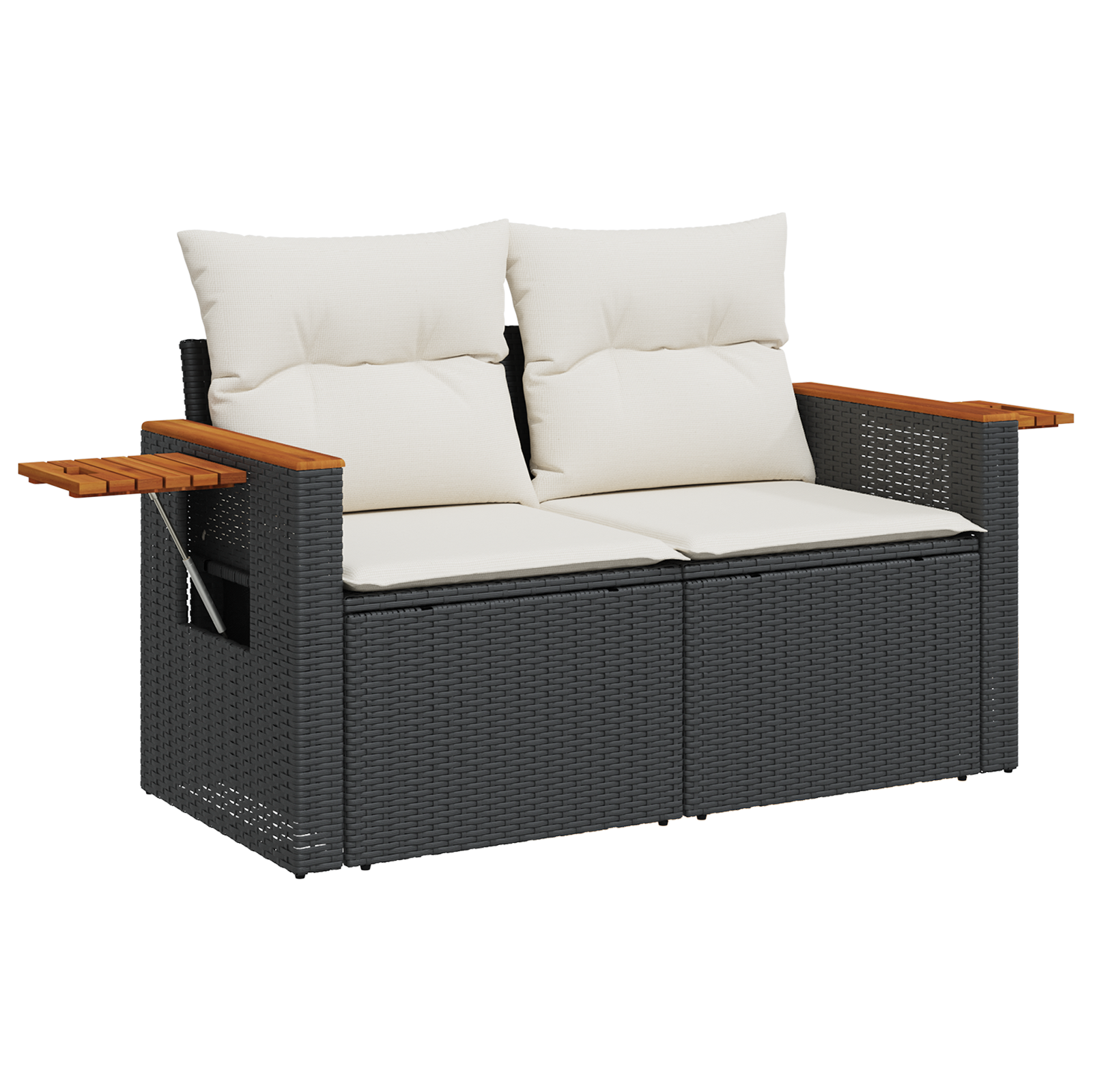 Conjunto de Sofá de Jardim de 8 Peças com Almofadas Preto Rattan Acácia, Conjunto de Jantar de Jardim de 3 Peças com Almofadas Preto Rattan Acácia