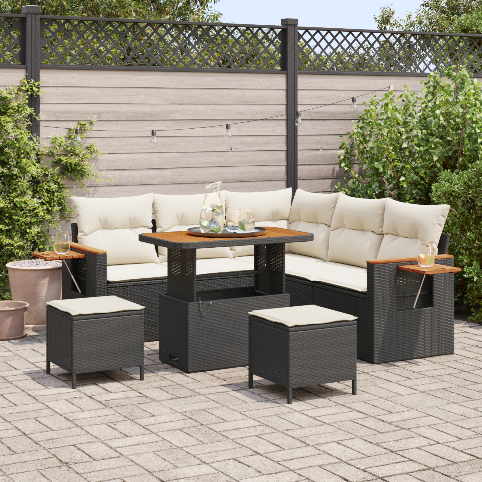 Conjunto de Sofá de Jardim de 8 Peças com Almofadas Preto Rattan Acácia, Conjunto de Jantar de Jardim de 3 Peças com Almofadas Preto Rattan Acácia Conjunto de Sofá de Jardim de 8 Peças com Almofadas Preto Rattan Acácia, Conjunto de Jantar de Jardim de 3 Peças com Almofadas Preto Rattan Acácia