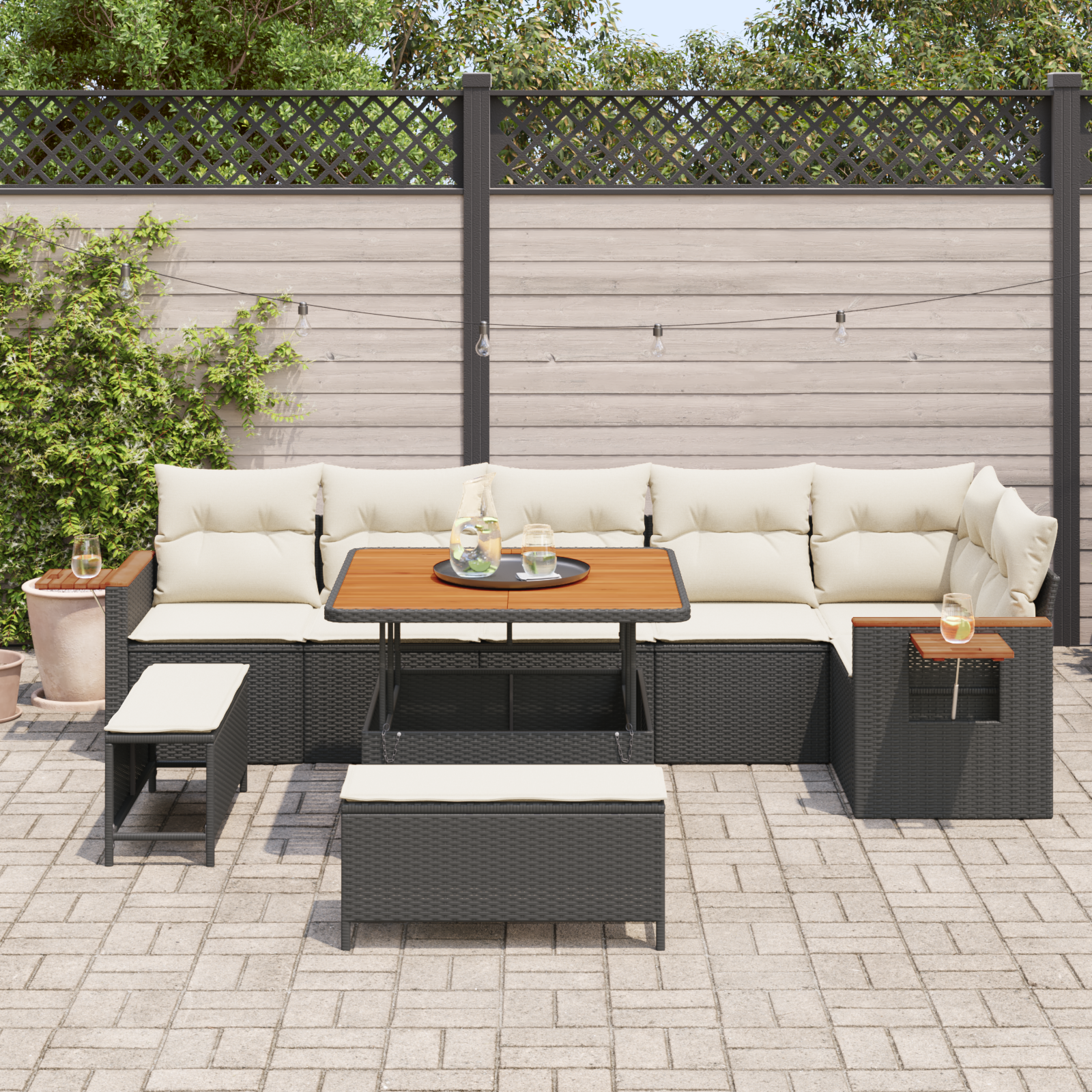 Thumbnail - vidaXL 9-teiliges Garten Sofa Set mit Kissen Schwarz Poly Rattan Akazie