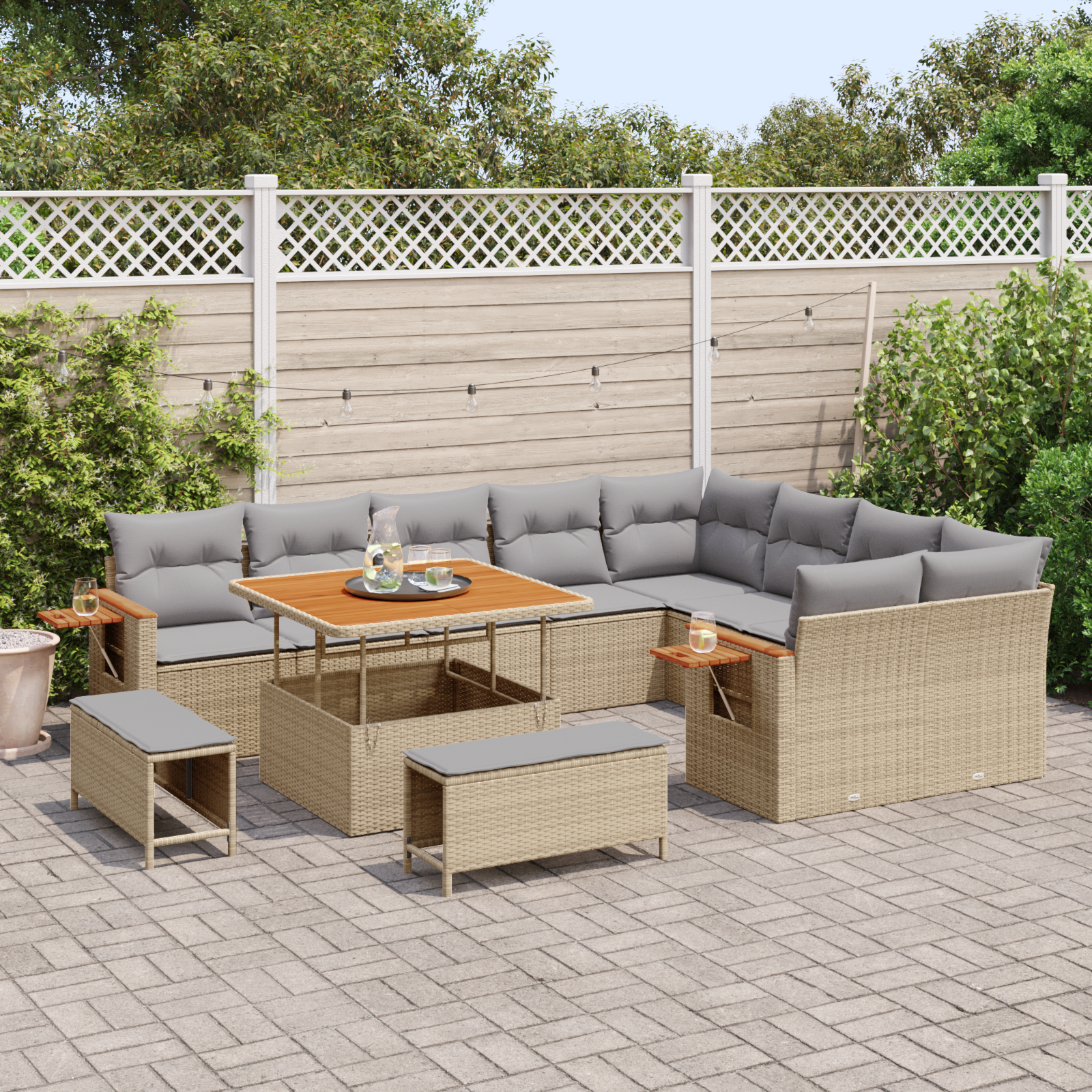 Thumbnail - vidaXL 12-teiliges Garten Sofa Set mit Kissen Beige Poly Rattan Akazie