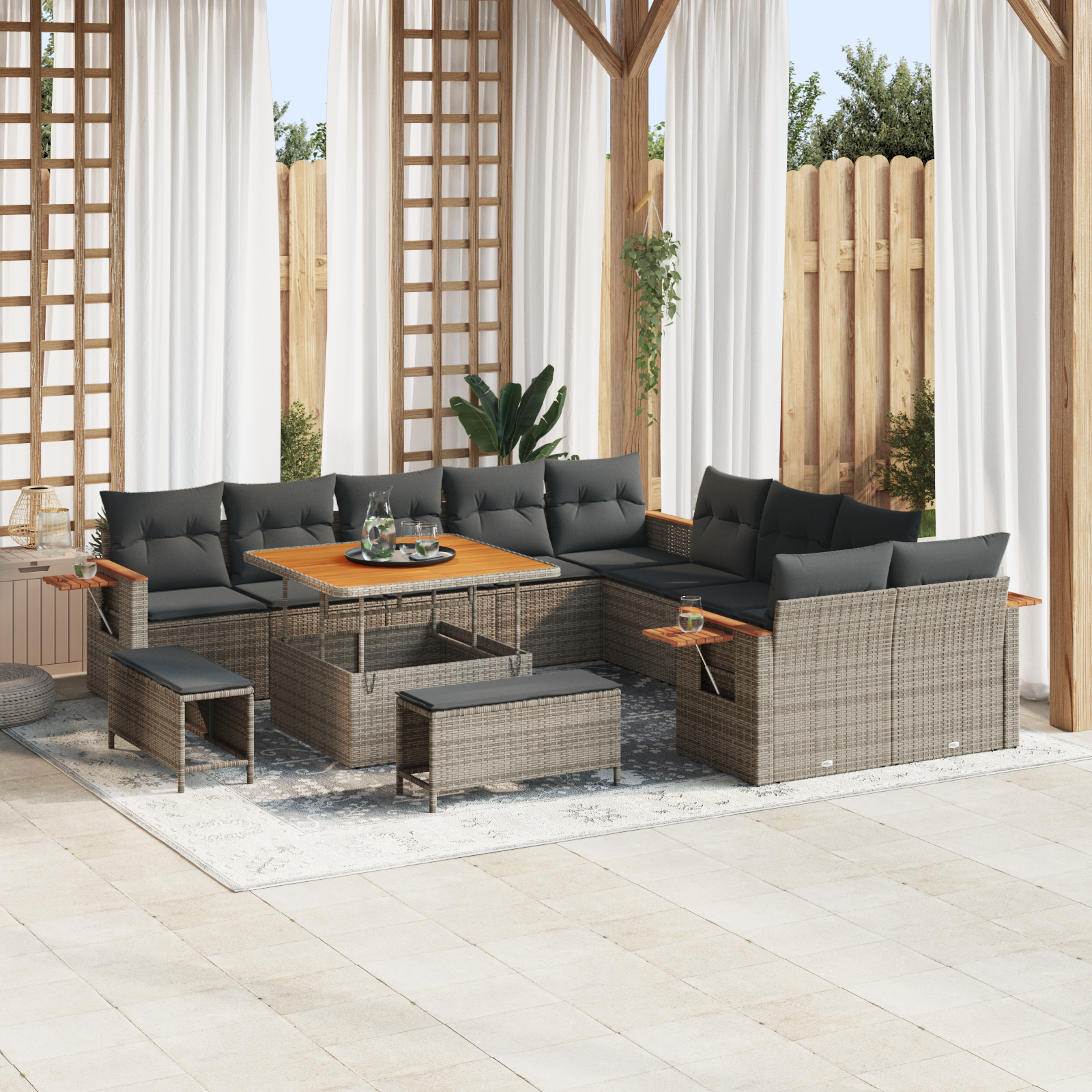 Conjunto de Sofá de Jardim de 13 Peças com Almofadas Cinzento Rattan Sintético Acácia, Conjunto de Jantar de Jardim de 3 Peças com Almofadas Cinzento Rattan Sintético Acácia Conjunto de Sofá de Jardim de 13 Peças com Almofadas Cinzento Rattan Sintético Acácia, Conjunto de Jantar de Jardim de 3 Peças com Almofadas Cinzento Rattan Sintético Acácia