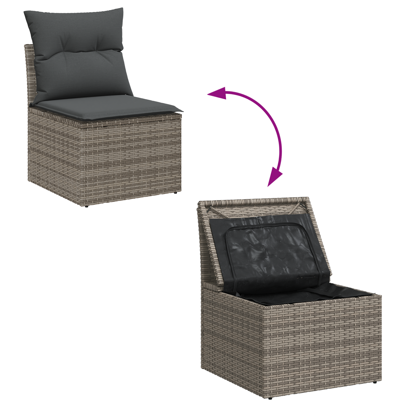 Conjunto de Sofá de Jardim 8 Peças com Almofadas Cinza Rattan de Polietileno Acácia, Conjunto de Jantar de Jardim 3 Peças com Almofadas Cinza Rattan de Polietileno Acácia