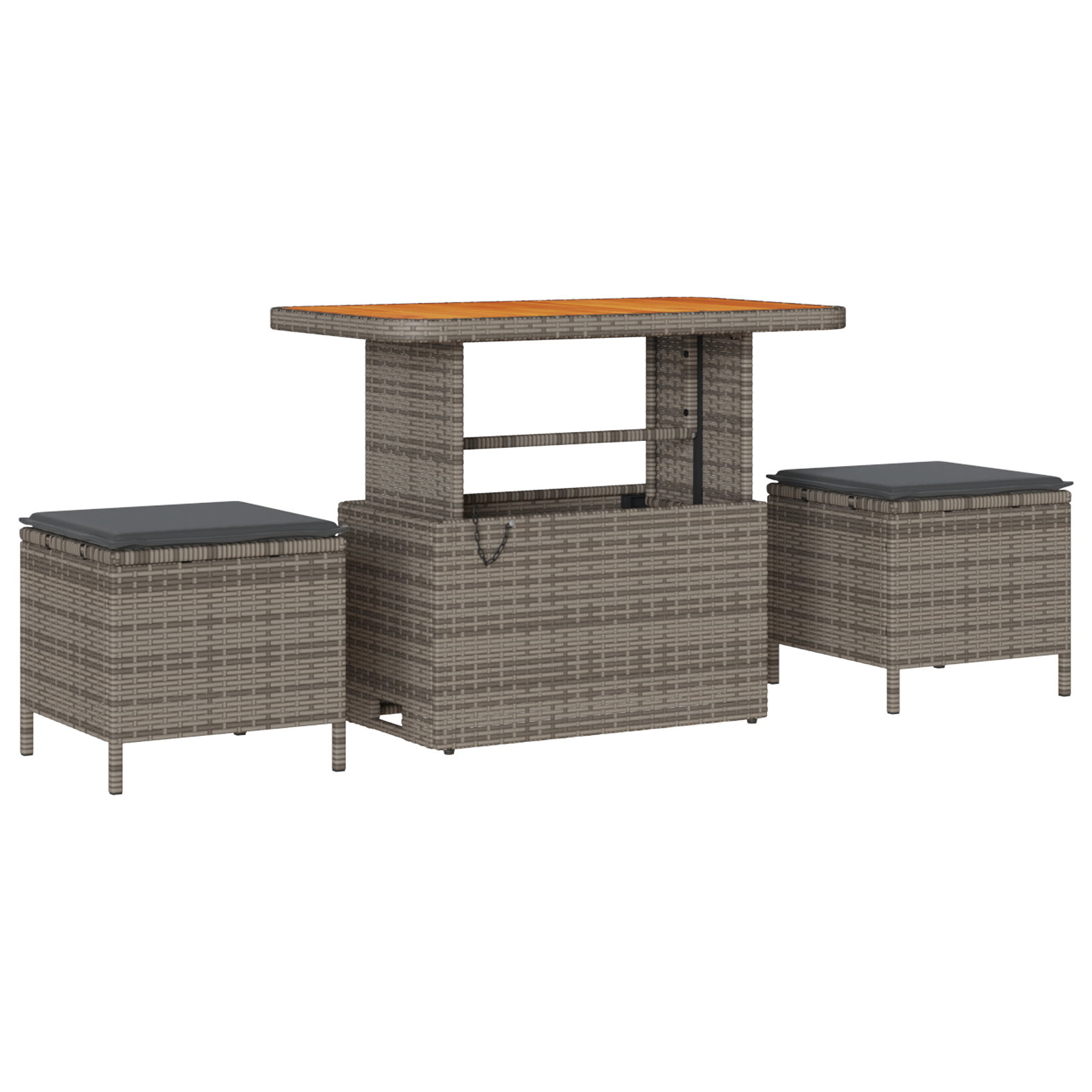 Conjunto de Sofá de Jardim 8 Peças com Almofadas Cinza Rattan de Polietileno Acácia, Conjunto de Jantar de Jardim 3 Peças com Almofadas Cinza Rattan de Polietileno Acácia