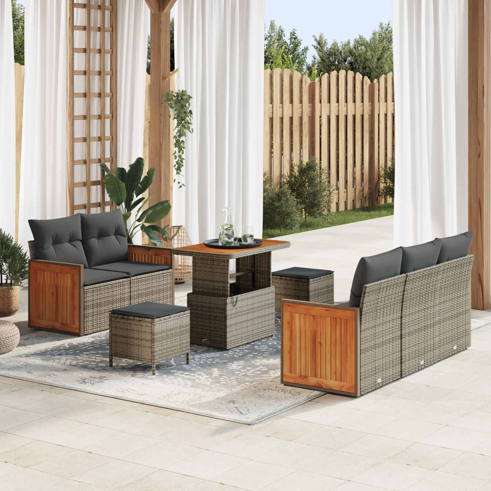 Conjunto de Sofá de Jardim 8 Peças com Almofadas Cinza Rattan de Polietileno Acácia, Conjunto de Jantar de Jardim 3 Peças com Almofadas Cinza Rattan de Polietileno Acácia Conjunto de Sofá de Jardim 8 Peças com Almofadas Cinza Rattan de Polietileno Acácia, Conjunto de Jantar de Jardim 3 Peças com Almofadas Cinza Rattan de Polietileno Acácia