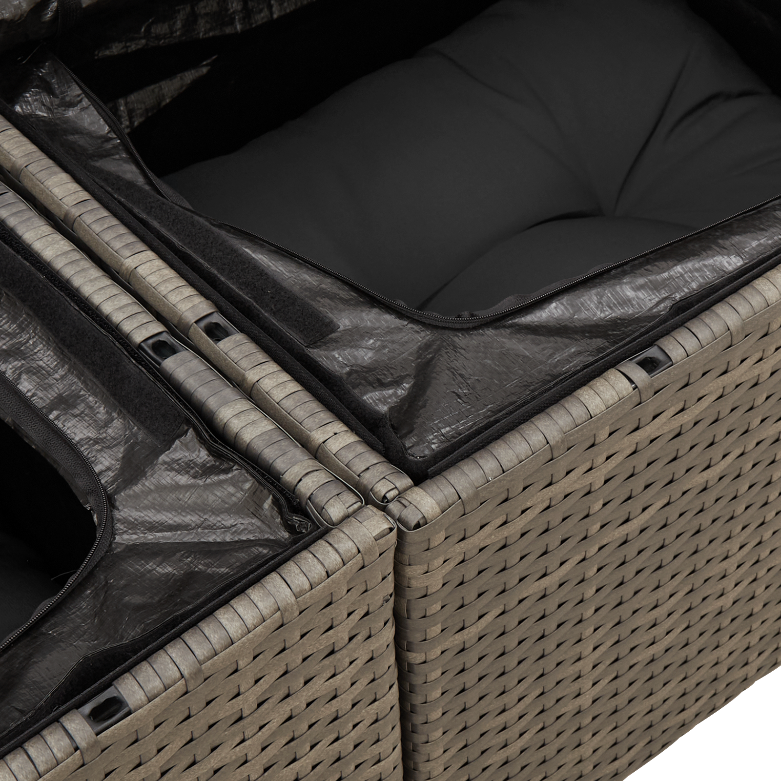 Conjunto de Sofás de Jardim de 11 Peças com Almofadas Cinza Polyrattan Acácia, Conjunto de Jantar de Jardim de 3 Peças com Almofadas Cinza Polyrattan Acácia