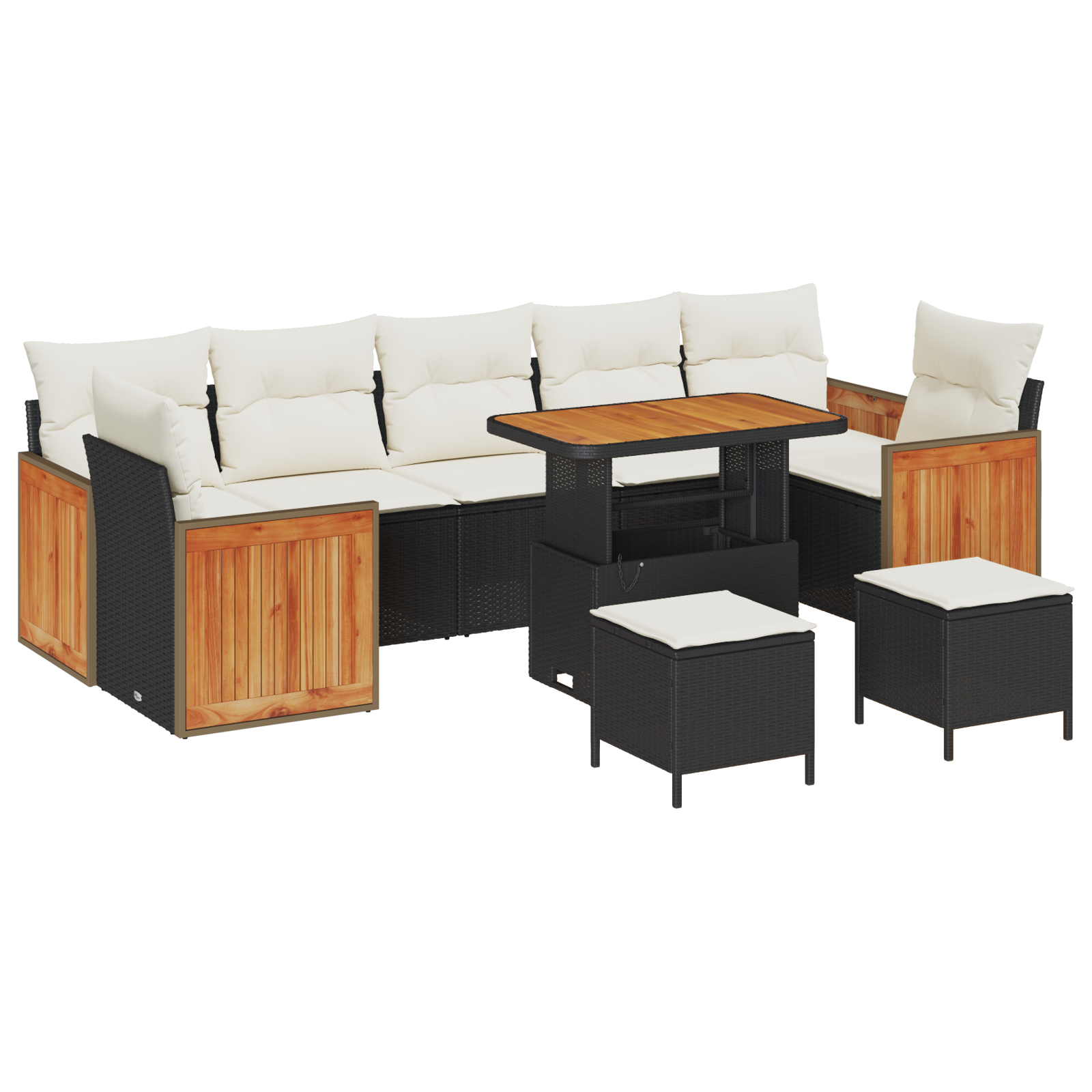 10 dalių sodo sofa rinkinys su pagalvėmis Juodas Poliratanas Akacija - Image 2