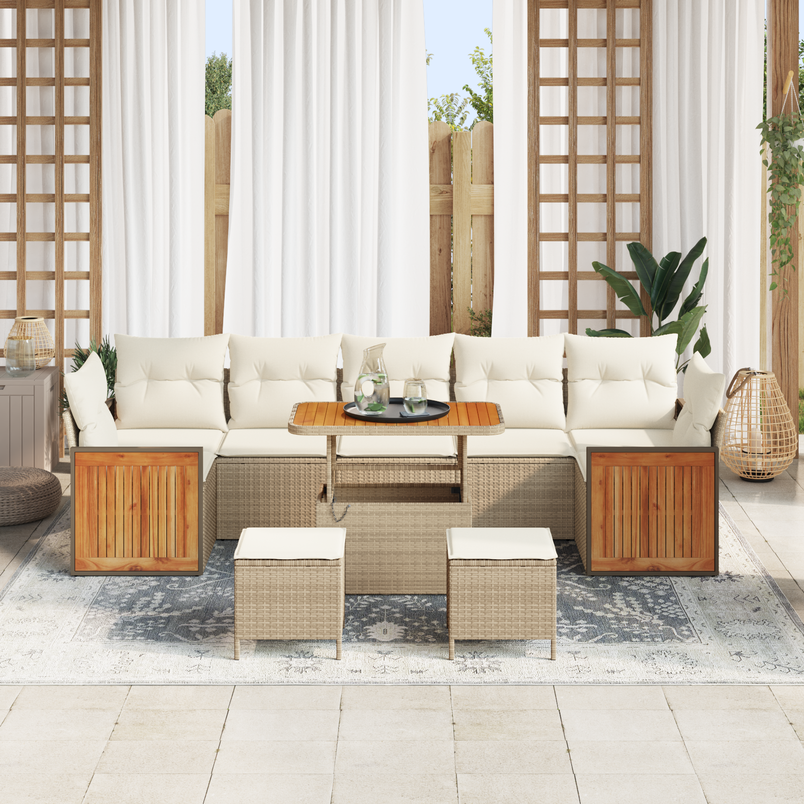 10-vietis sodo sofa rinkinys su pagalvėlėmis smėlio poliratanas akacija - Image 3