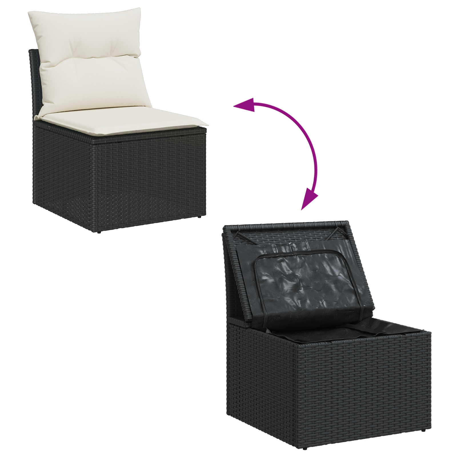 Conjunto de Sofá de Jardim 8 Peças com Almofadas Pretas em Rattan Acácia, Conjunto de Jantar de Jardim 3 Peças com Almofadas Pretas em Rattan Acácia