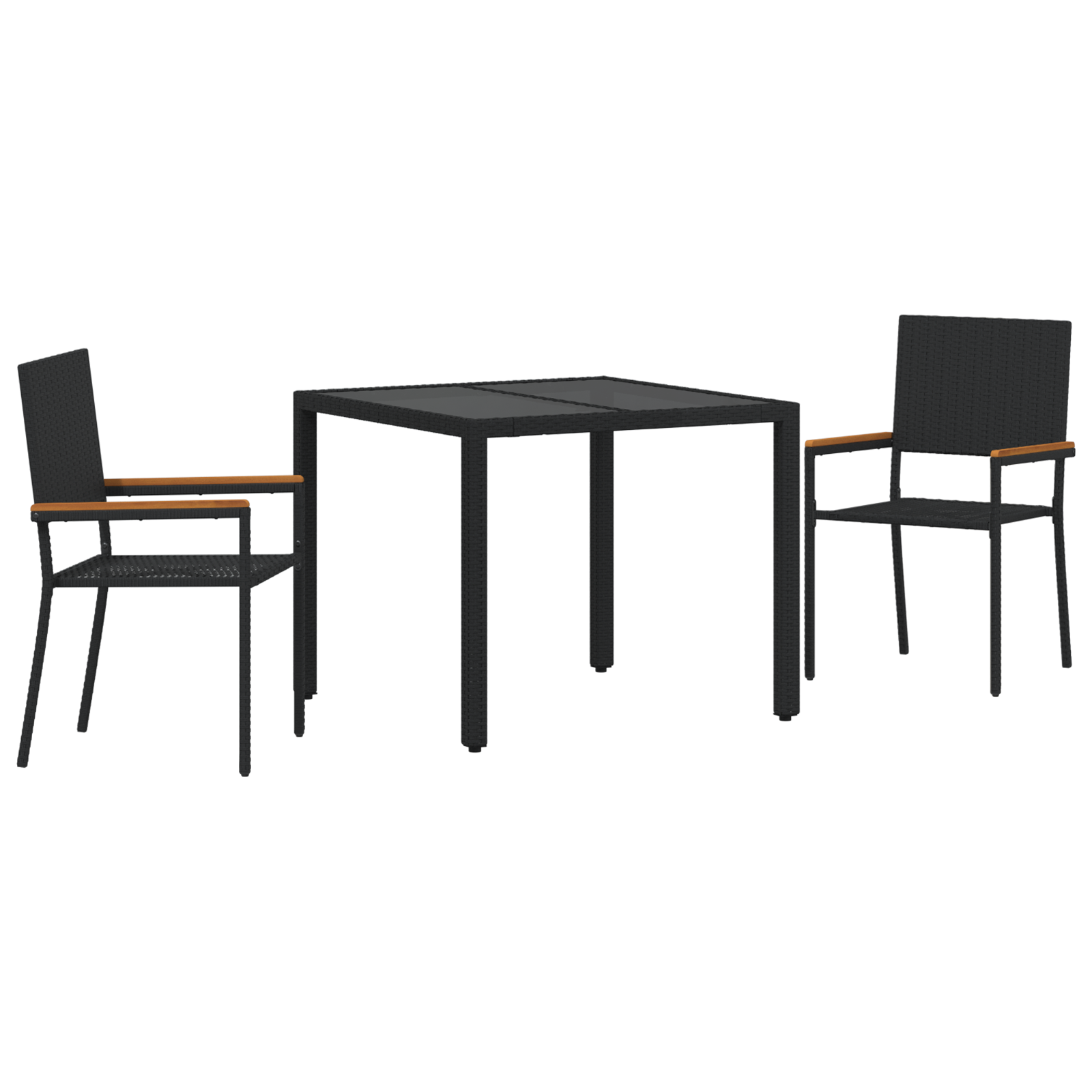 3 Piece Garden Dining Set Black Poly Rattan - Image 2