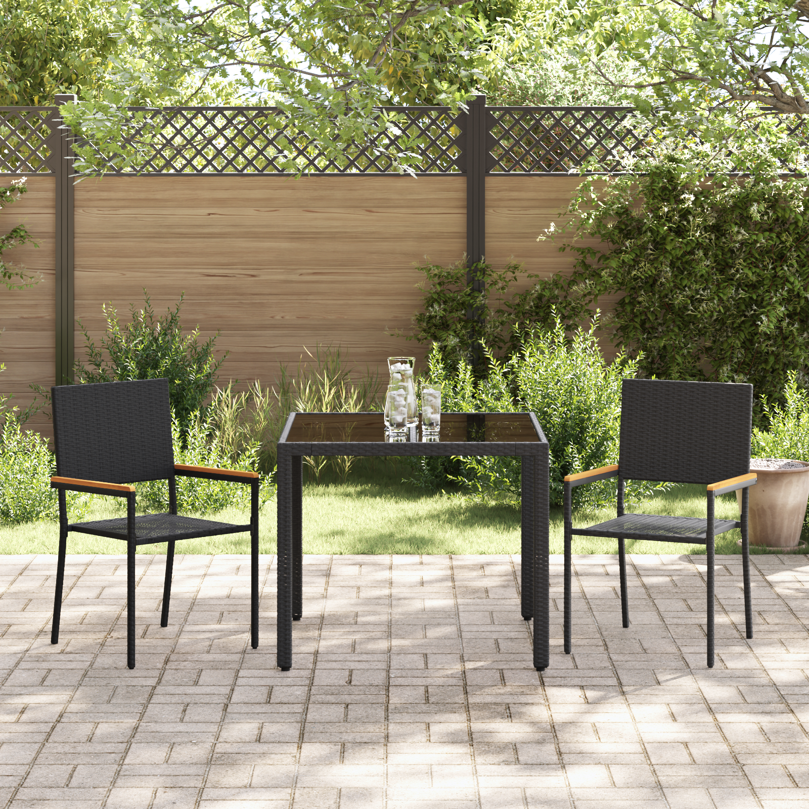 3 Piece Garden Dining Set Black Poly Rattan - Image 4