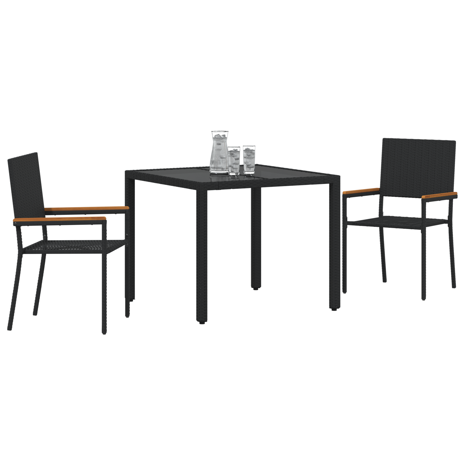 3 Piece Garden Dining Set Black Poly Rattan - Image 3