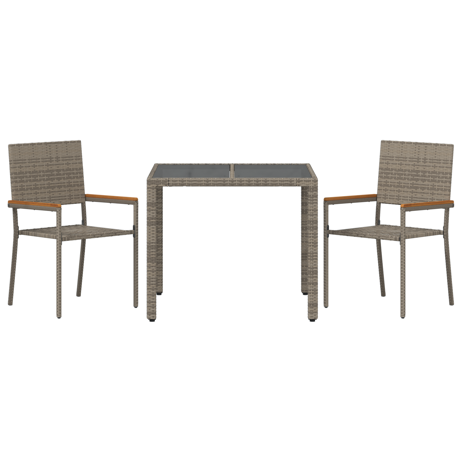 Conjunto de Jantar de Jardim 3 Peças Cinza Polyrattan, Cadeiras empilháveis com Almofadas 2 pcs Cinza Polyrattan