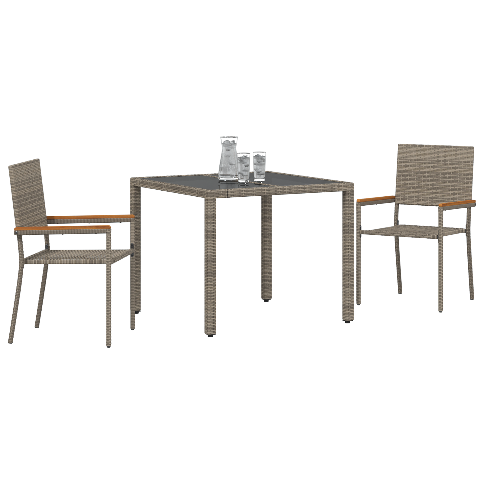 Conjunto de Jantar de Jardim 3 Peças Cinza Polyrattan, Cadeiras empilháveis com Almofadas 2 pcs Cinza Polyrattan