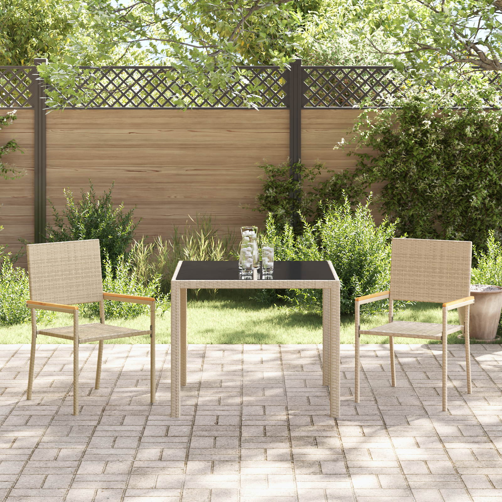 3 Piece Garden Dining Set Beige Poly Rattan - Image 4