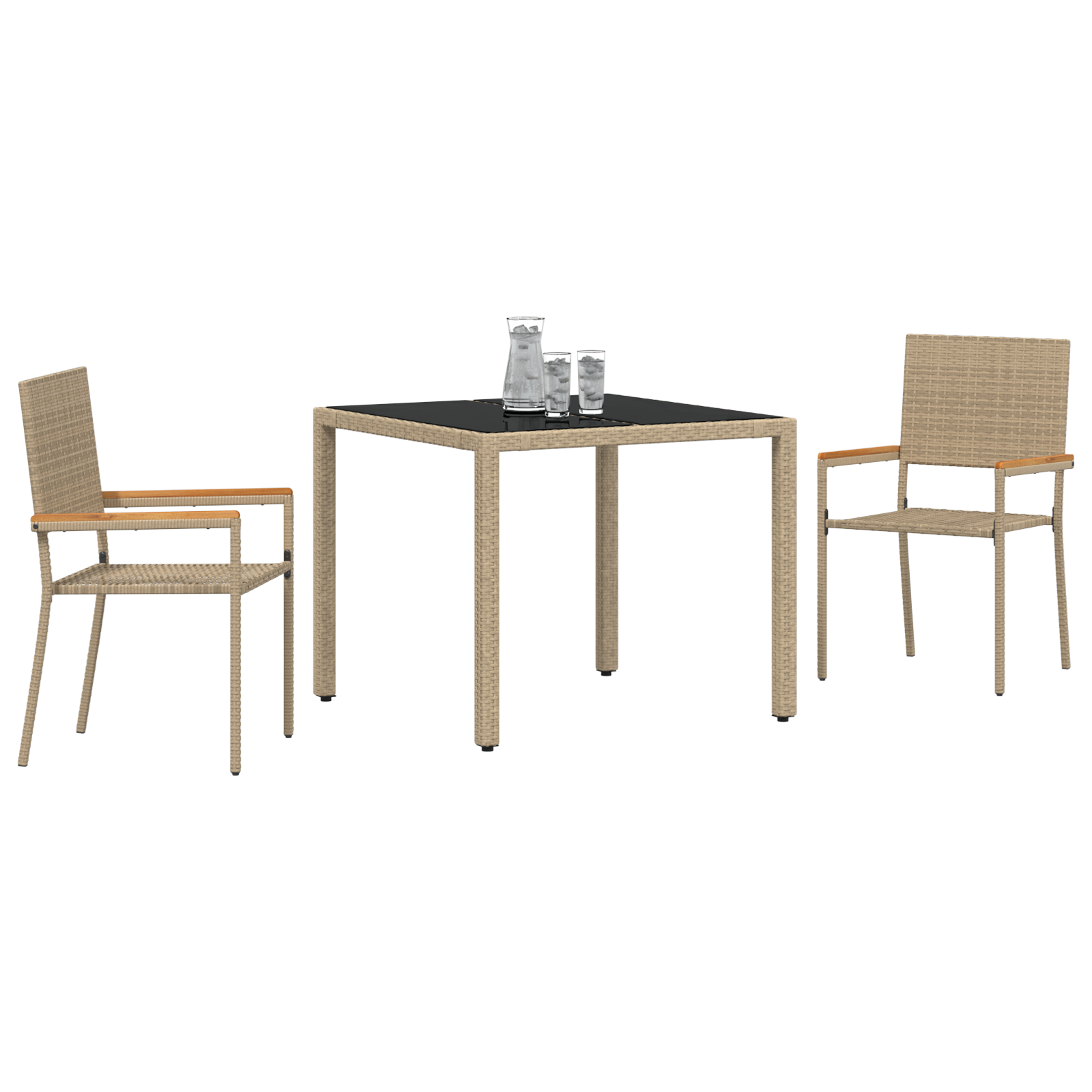 3 Piece Garden Dining Set Beige Poly Rattan - Image 3