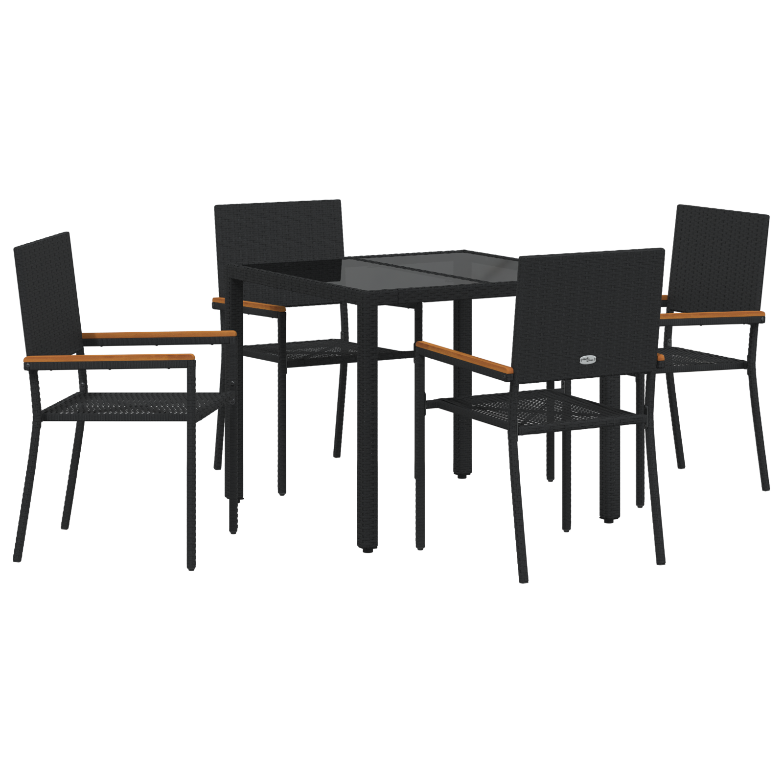 5 Piece Garden Dining Set Black Poly Rattan - Image 2