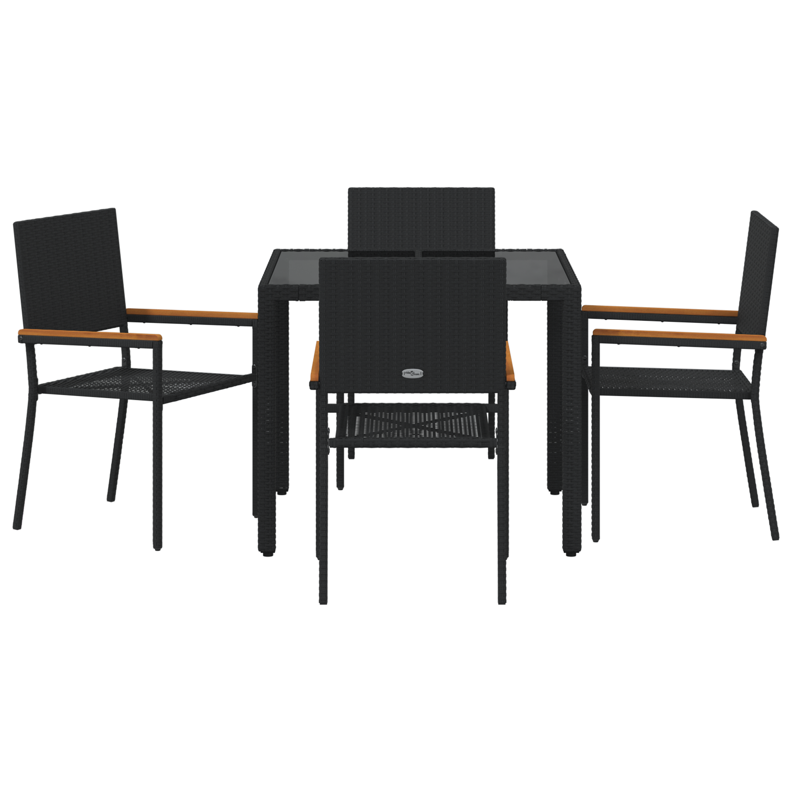 5 Piece Garden Dining Set Black Poly Rattan - Image 7