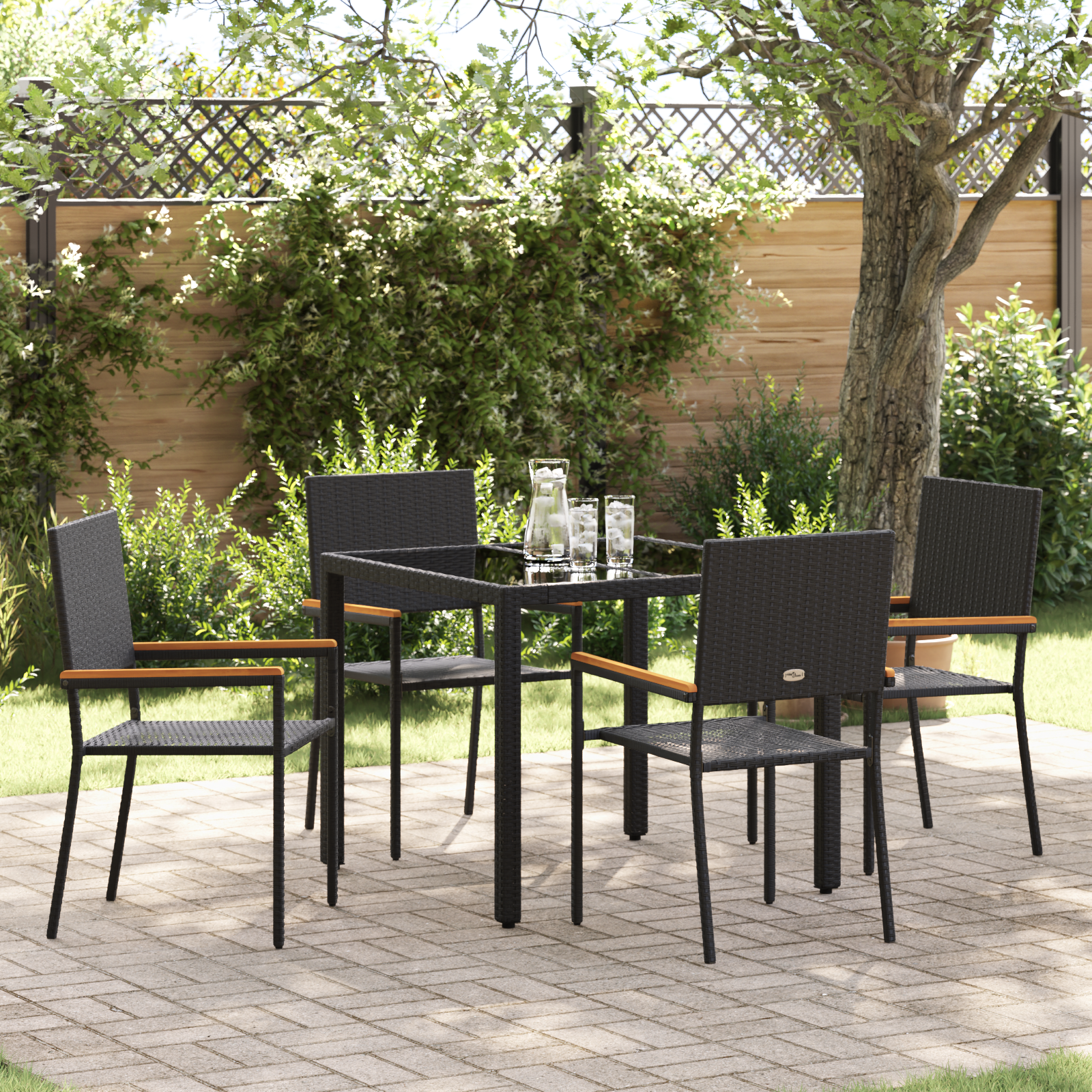 5 Piece Garden Dining Set Black Poly Rattan