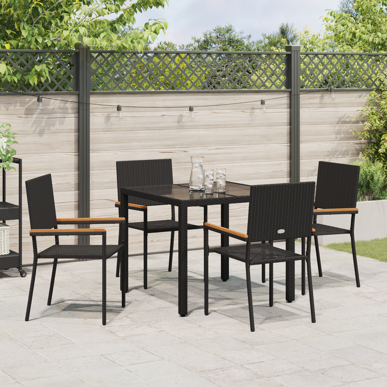 5 Piece Garden Dining Set Black Poly Rattan - Image 4