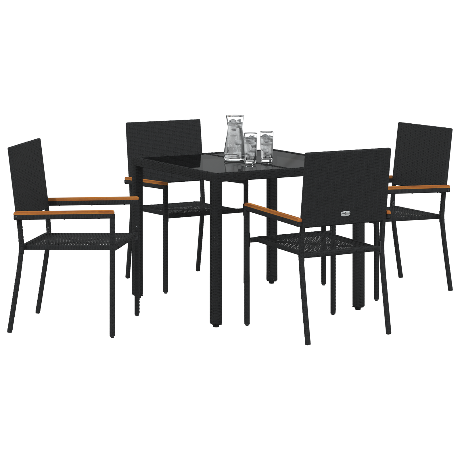 5 Piece Garden Dining Set Black Poly Rattan - Image 3