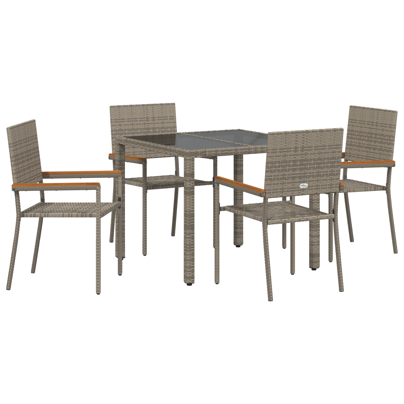 5 Piece Garden Dining Set Grey Poly Rattan, vidaXL Stacking Garden Chairs with Cushions 2 pcs Grey Poly Rattan - Image 2