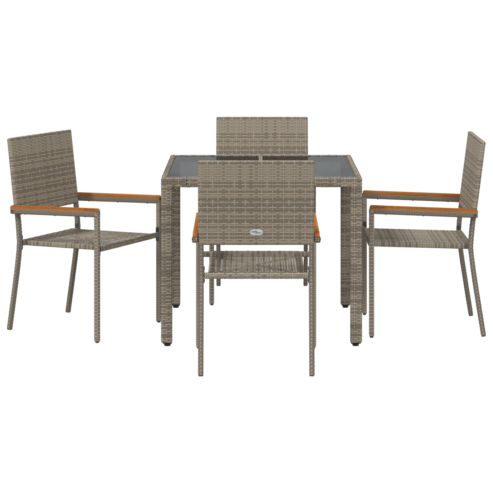 5 Piece Garden Dining Set Grey Poly Rattan, vidaXL Stacking Garden Chairs with Cushions 2 pcs Grey Poly Rattan - Image 7