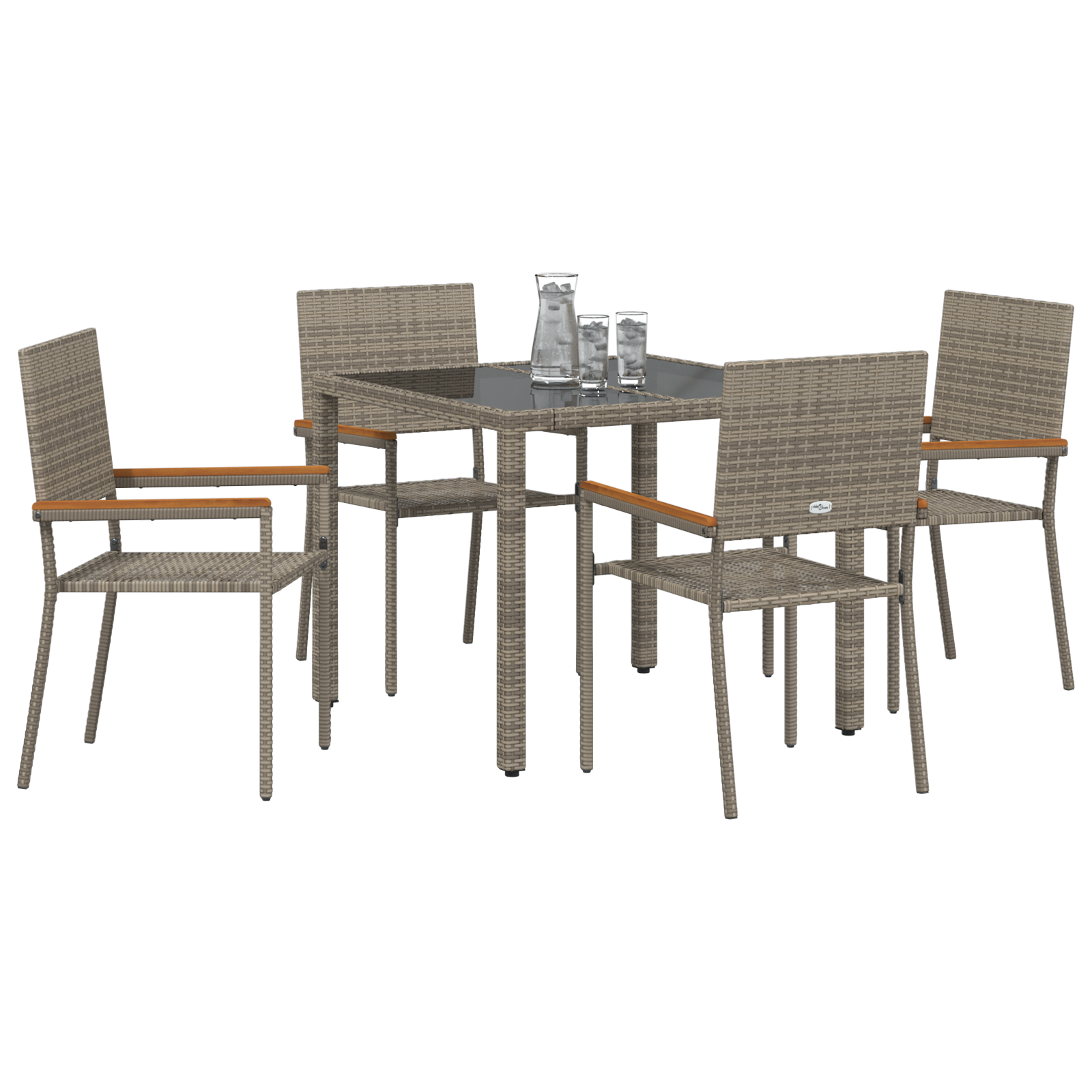 5 Piece Garden Dining Set Grey Poly Rattan, vidaXL Stacking Garden Chairs with Cushions 2 pcs Grey Poly Rattan - Image 3