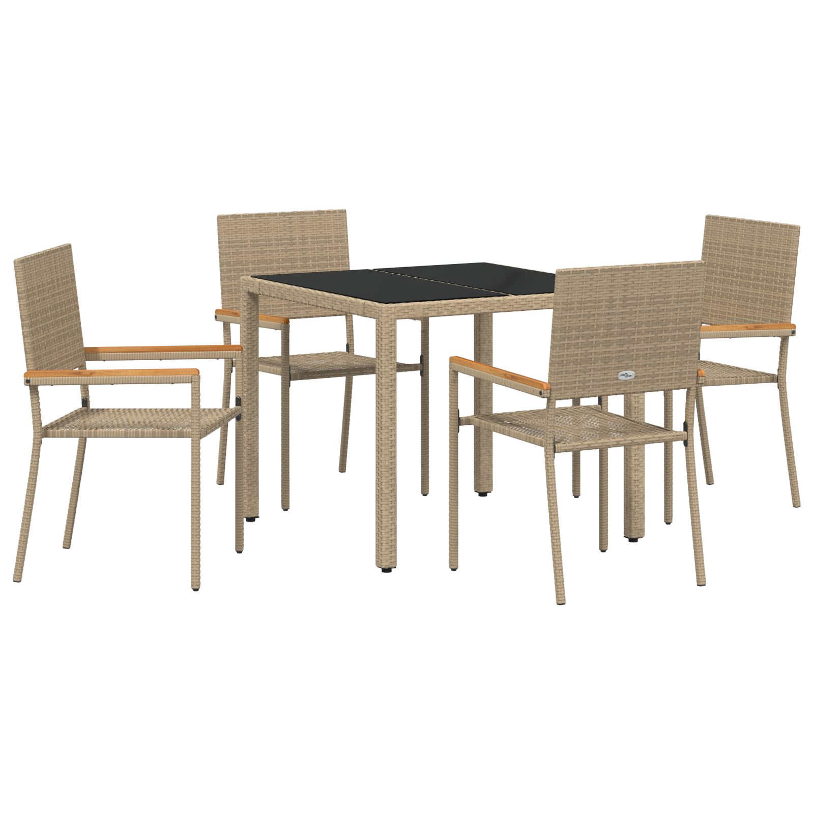 5 Piece Garden Dining Set Beige Poly Rattan - Image 2