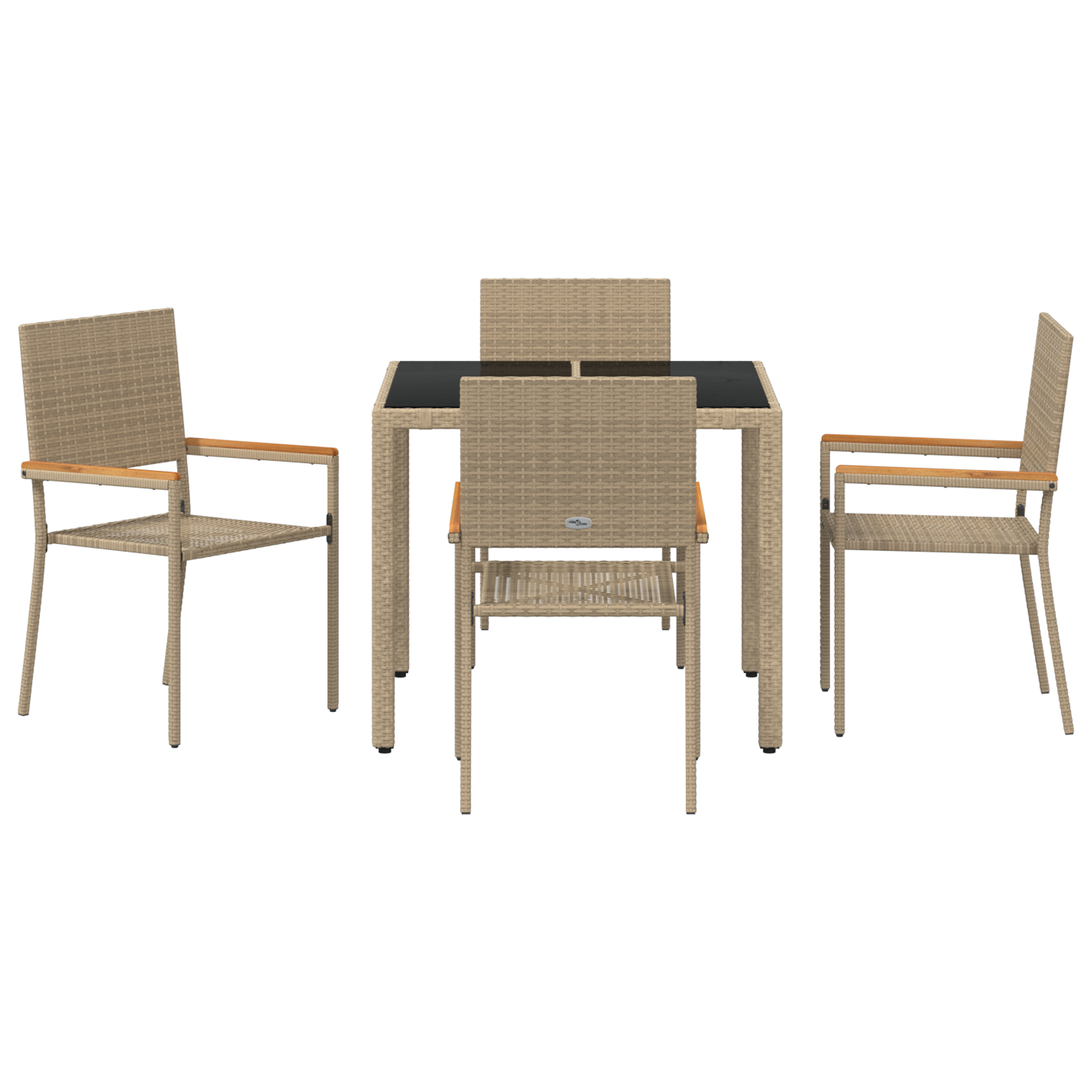 5 Piece Garden Dining Set Beige Poly Rattan - Image 7