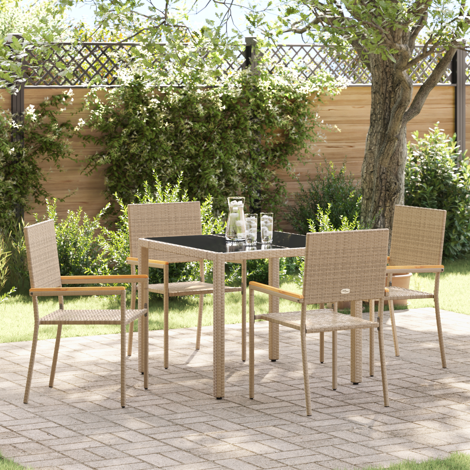 5 Piece Garden Dining Set Beige Poly Rattan