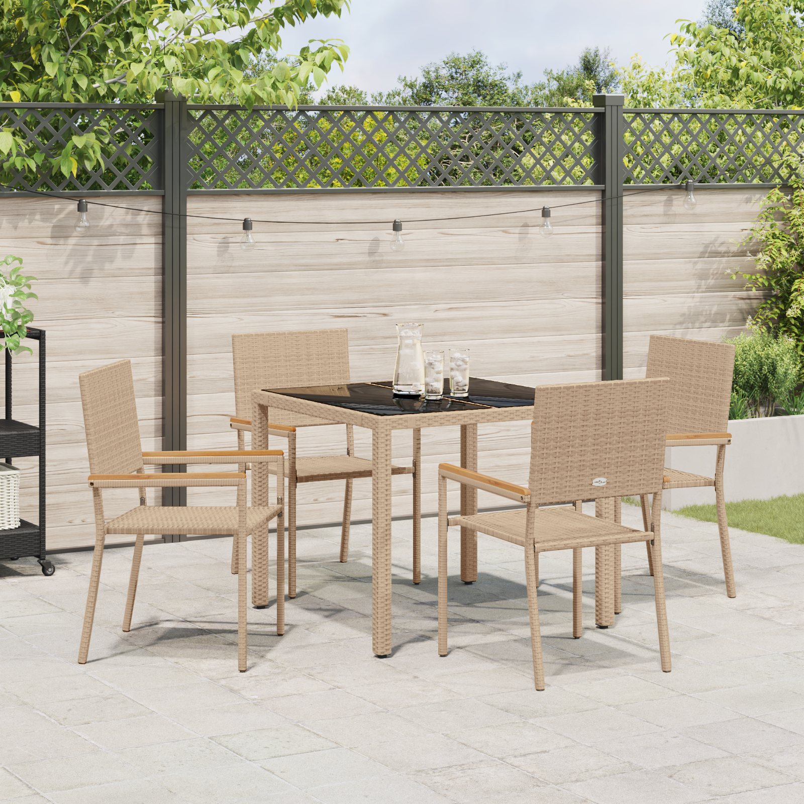 5 Piece Garden Dining Set Beige Poly Rattan - Image 4