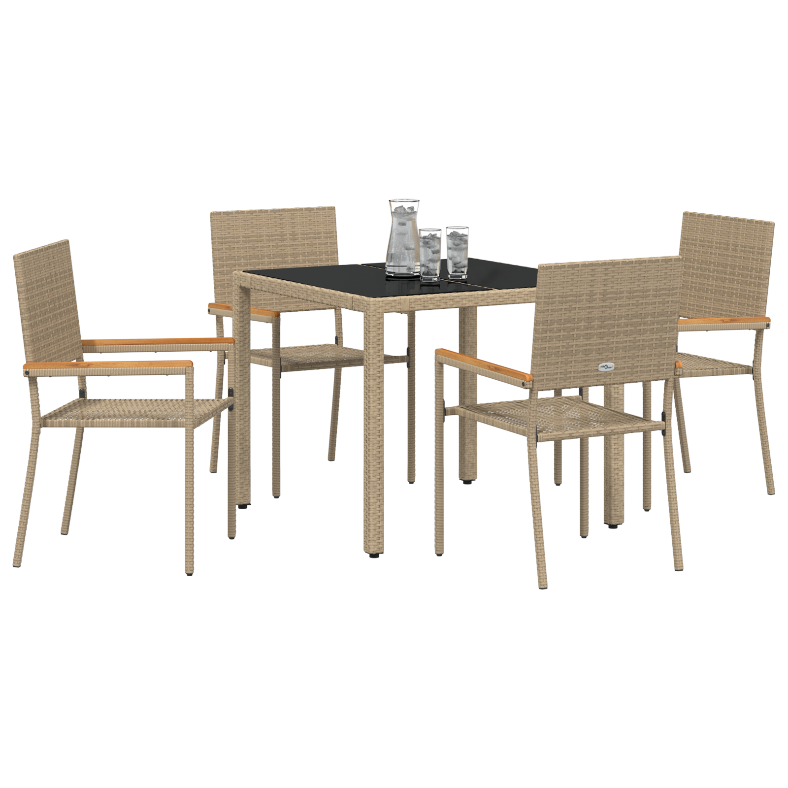 5 Piece Garden Dining Set Beige Poly Rattan - Image 3