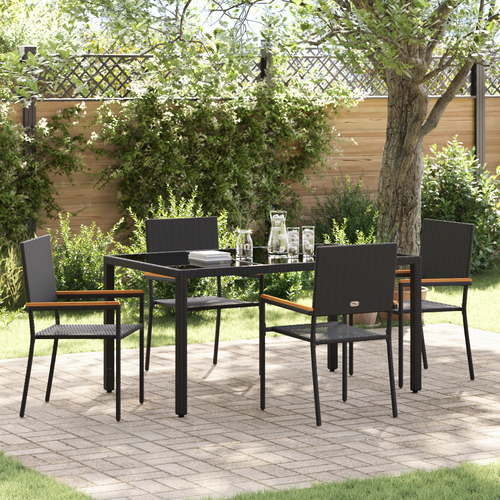 5 Piece Garden Dining Set Black Poly Rattan