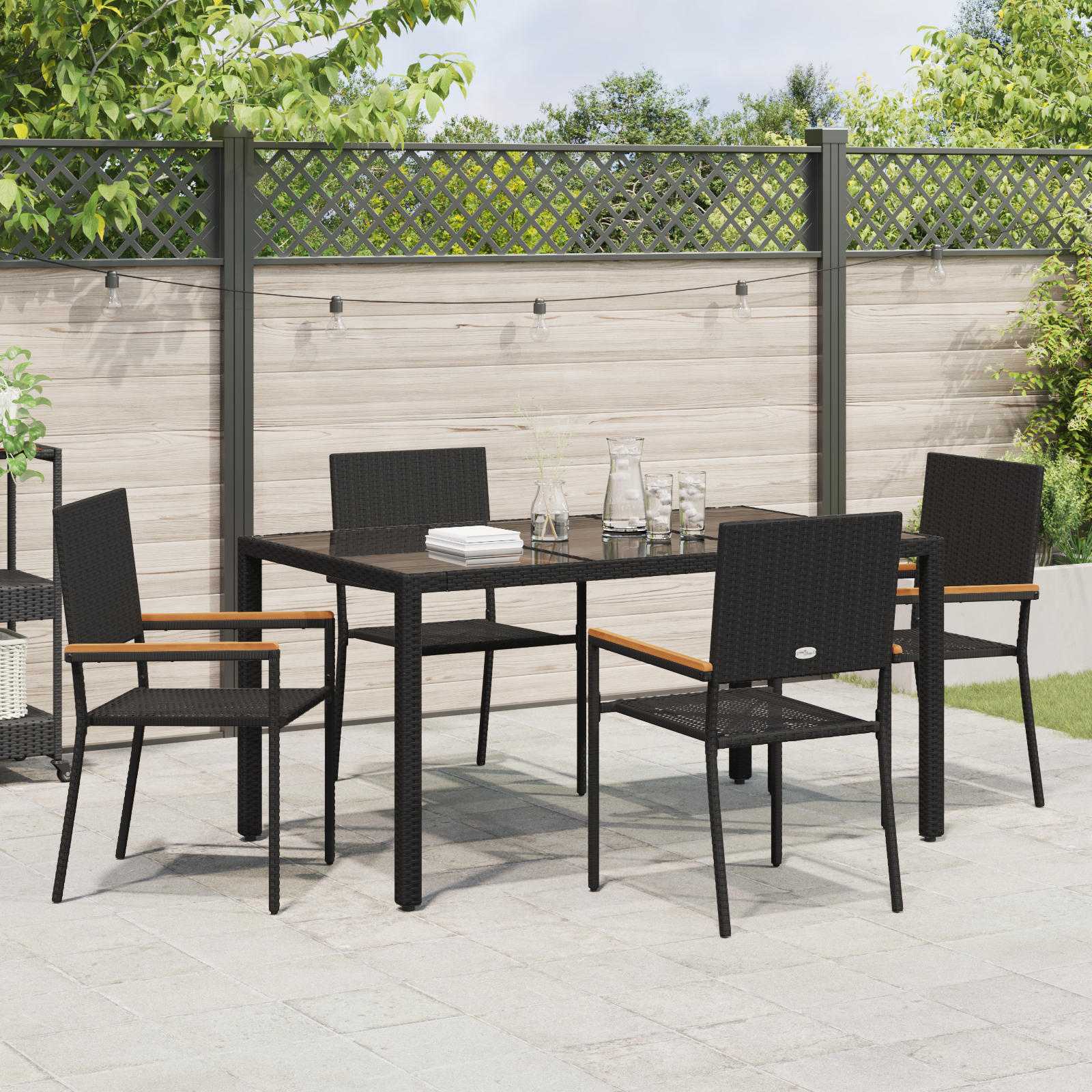 5 Piece Garden Dining Set Black Poly Rattan - Image 4