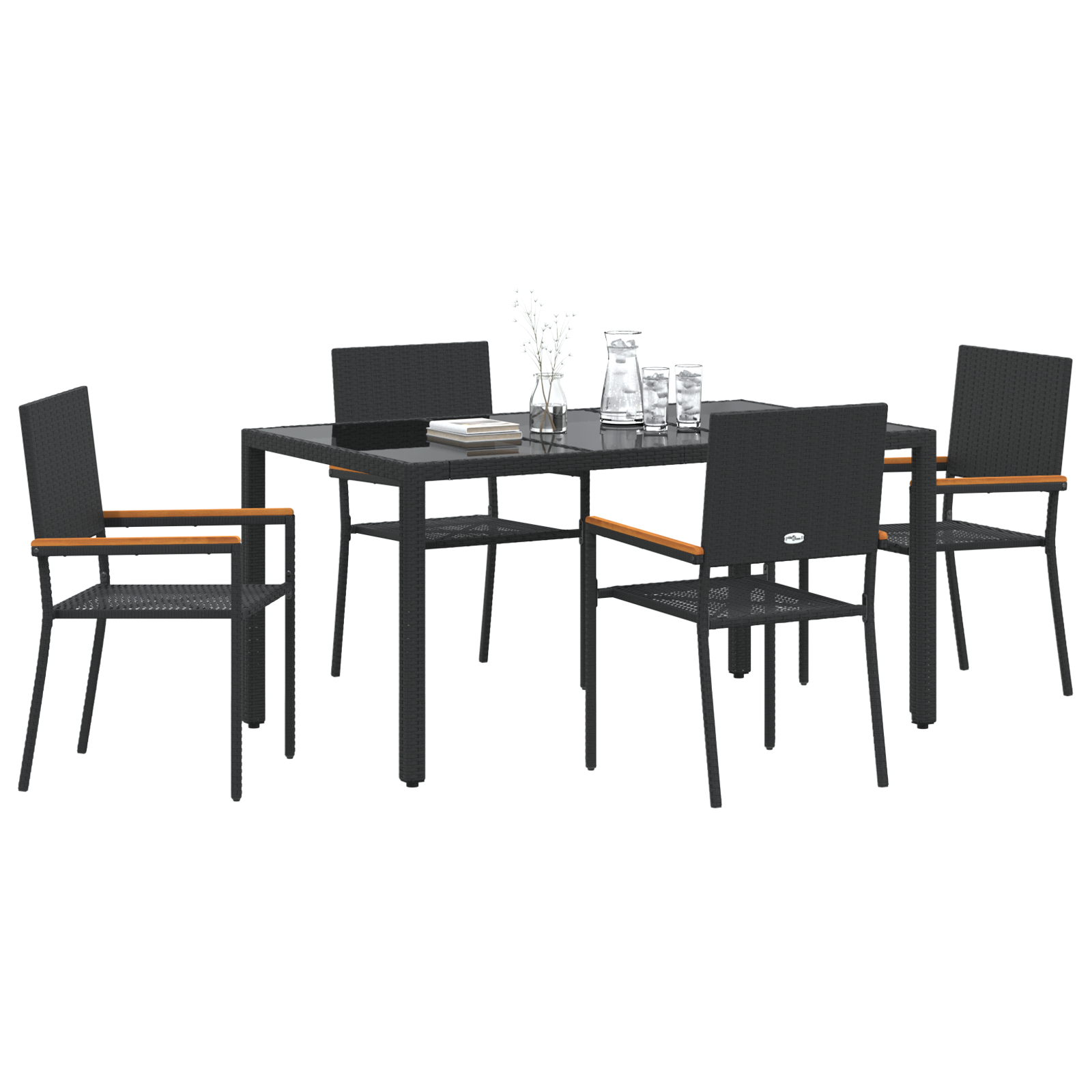 5 Piece Garden Dining Set Black Poly Rattan - Image 3