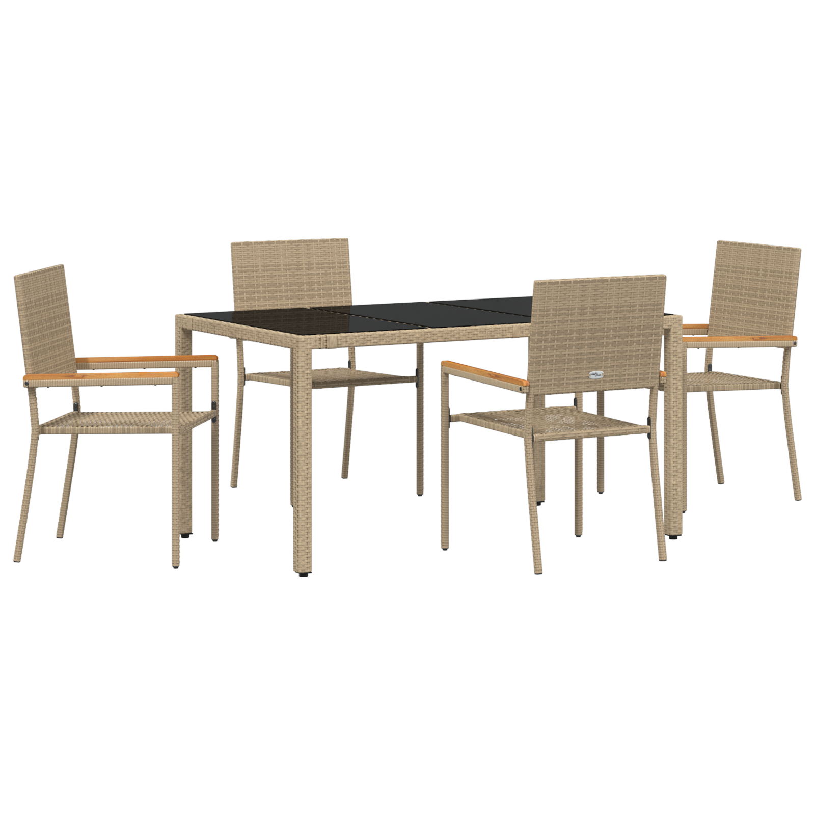 5 Piece Garden Dining Set Beige Poly Rattan - Image 2