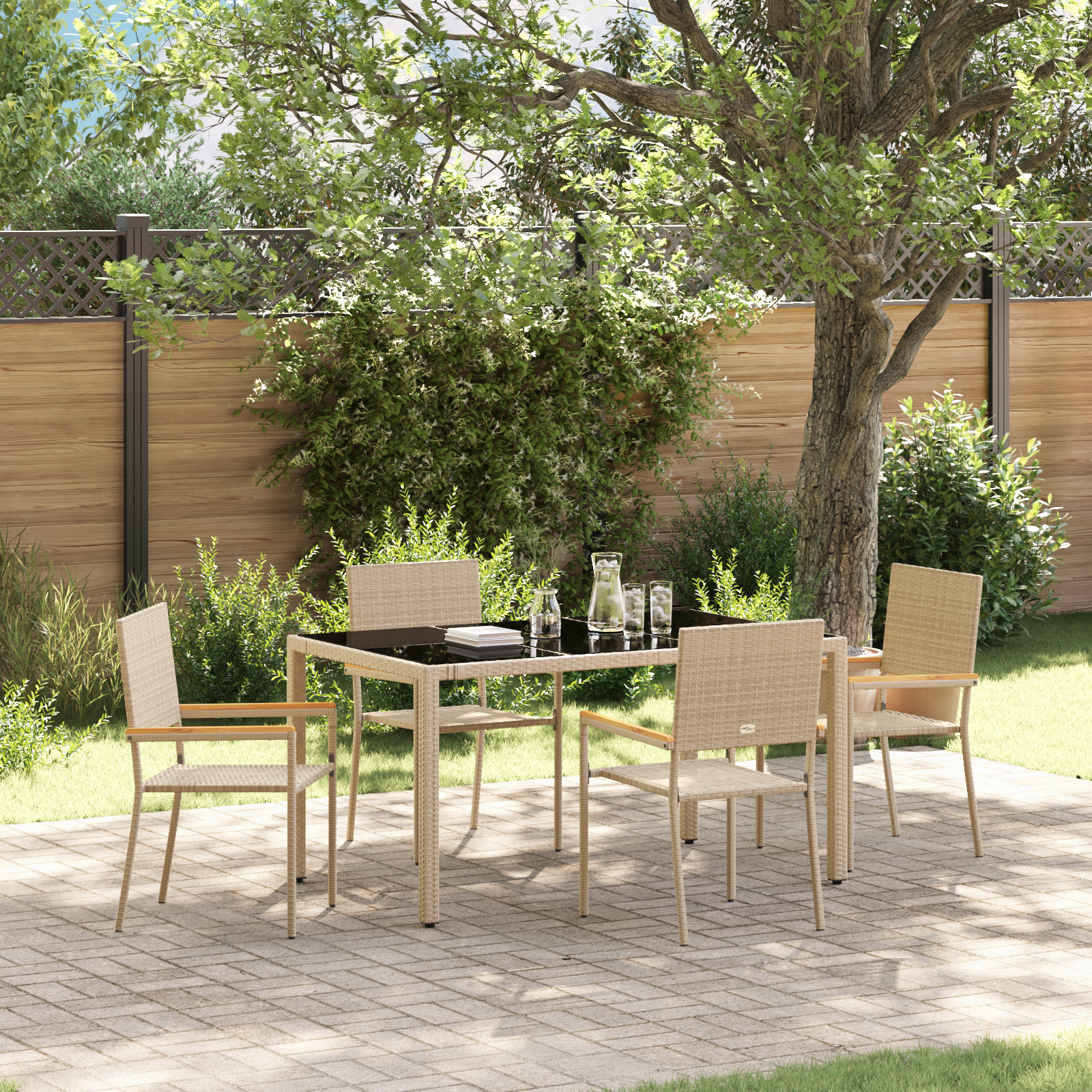 5 Piece Garden Dining Set Beige Poly Rattan