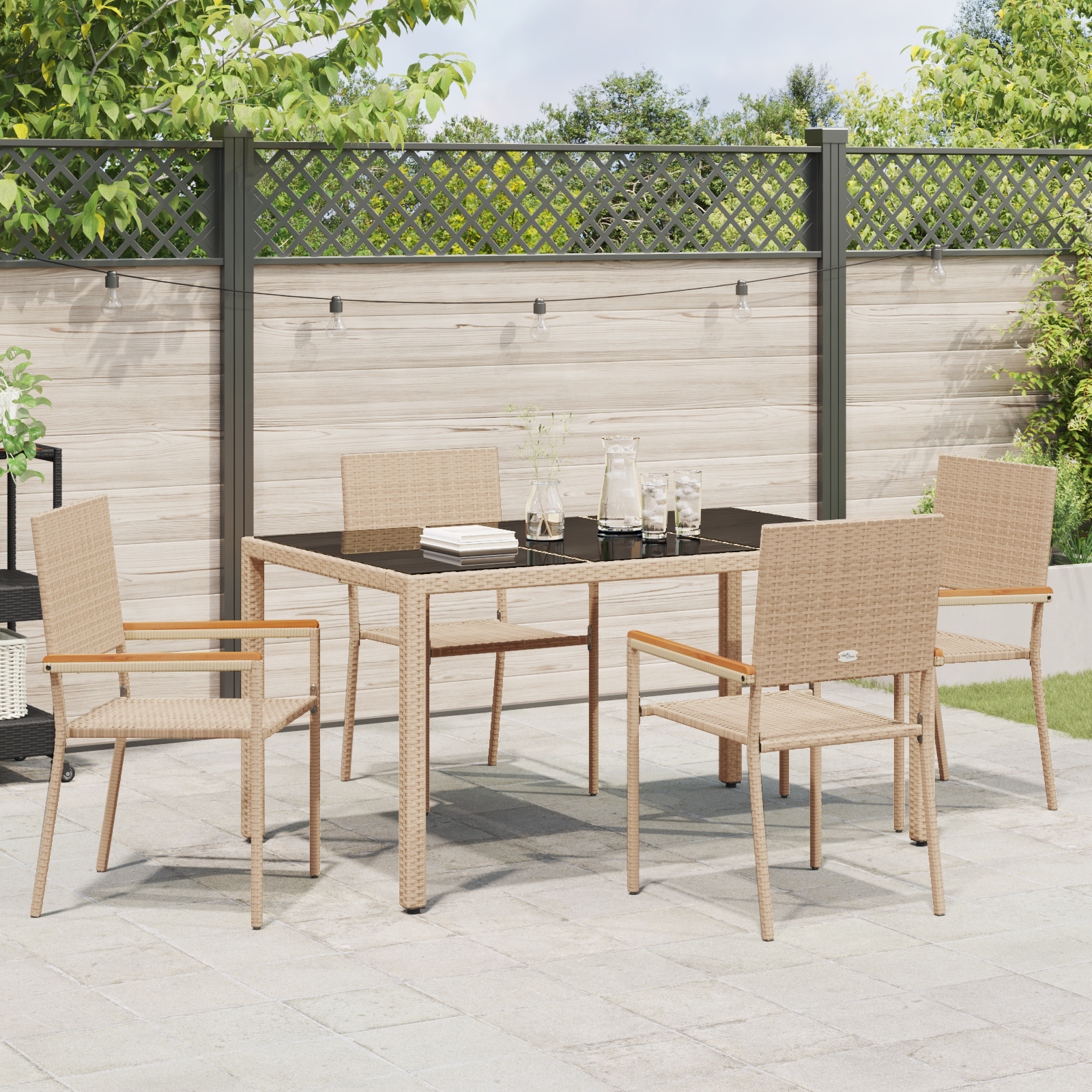 5 Piece Garden Dining Set Beige Poly Rattan - Image 4