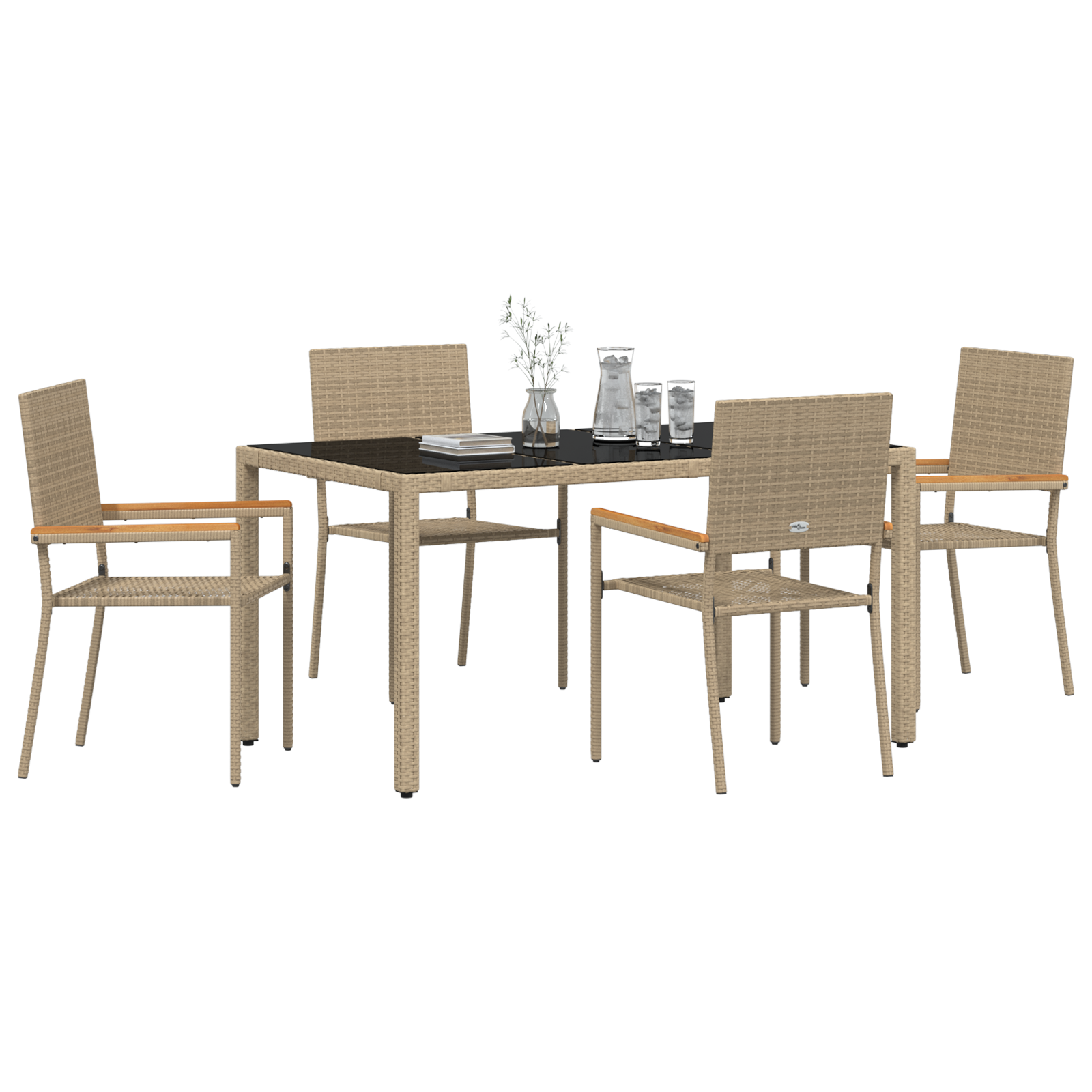 5 Piece Garden Dining Set Beige Poly Rattan - Image 3