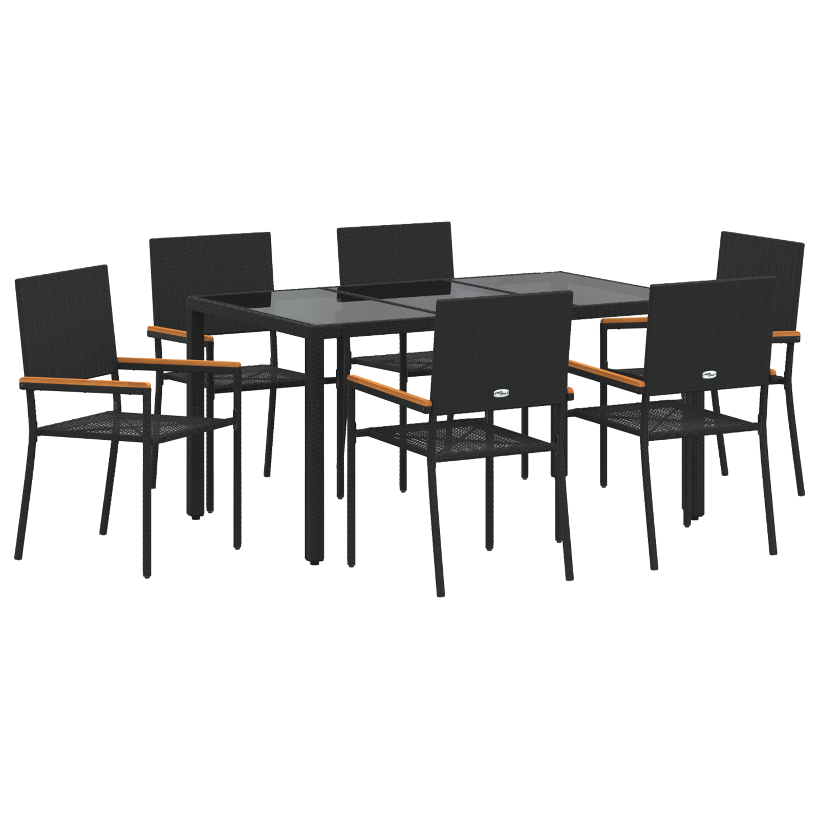 7 Piece Garden Dining Set Black Poly Rattan - Image 2