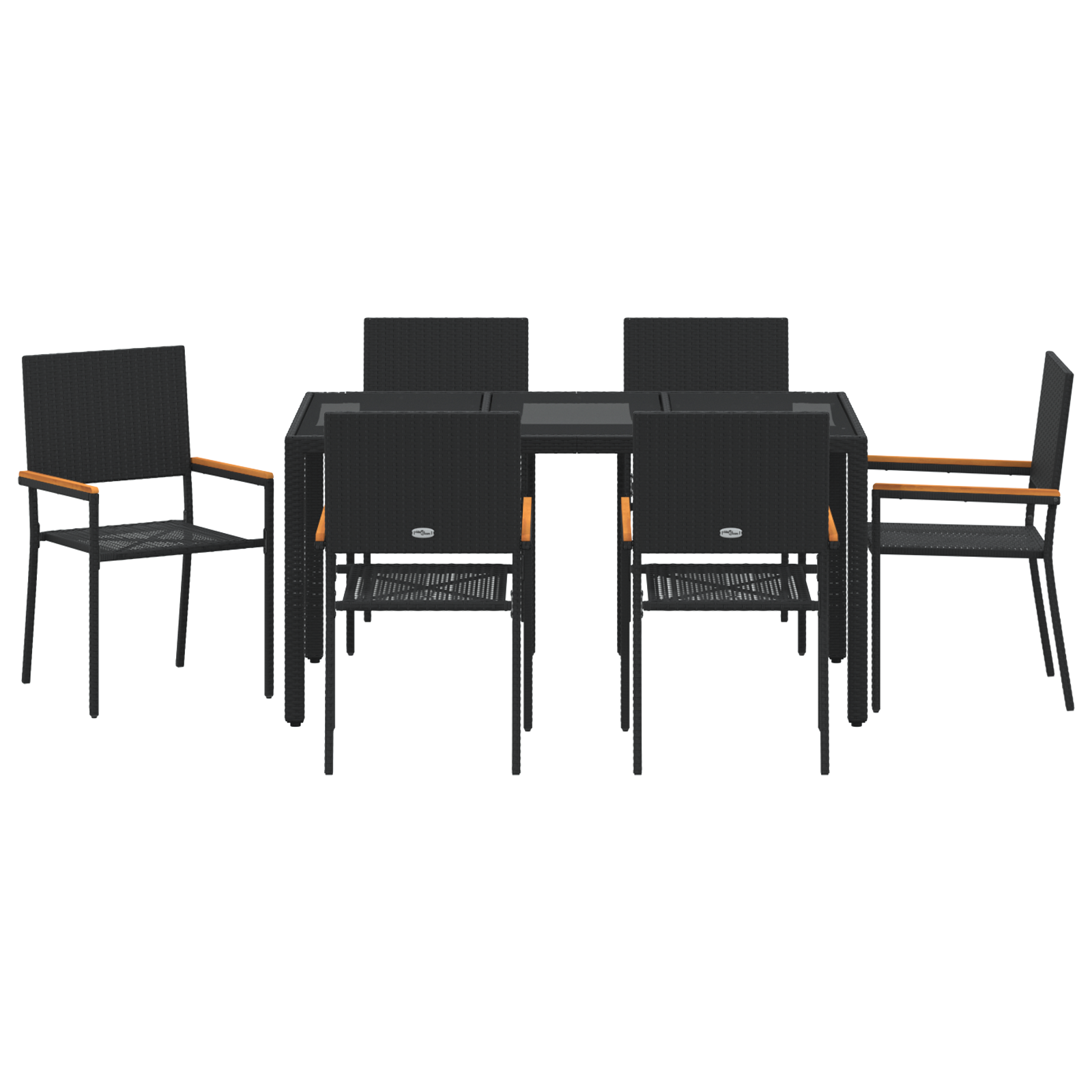 7 Piece Garden Dining Set Black Poly Rattan - Image 7