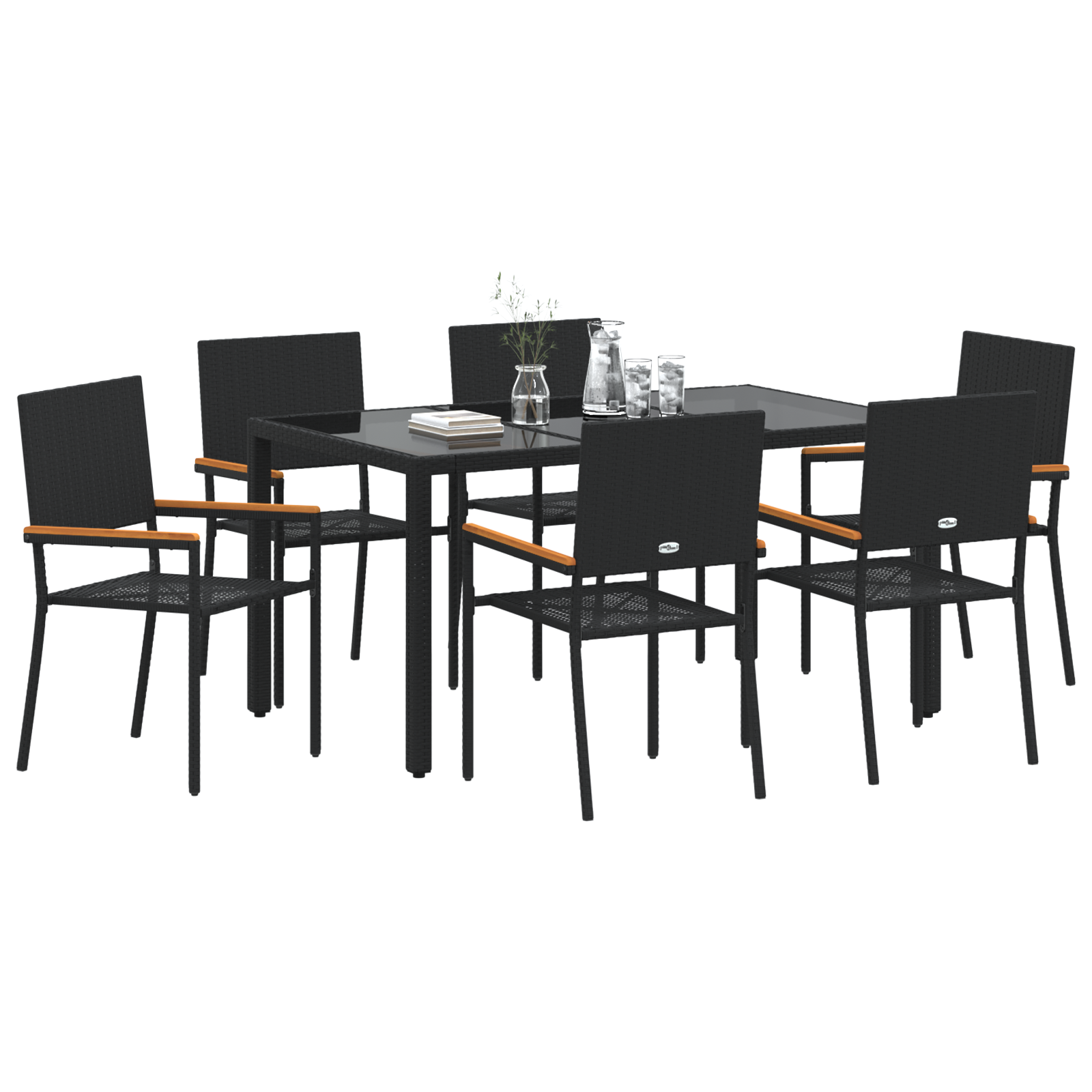 7 Piece Garden Dining Set Black Poly Rattan - Image 3