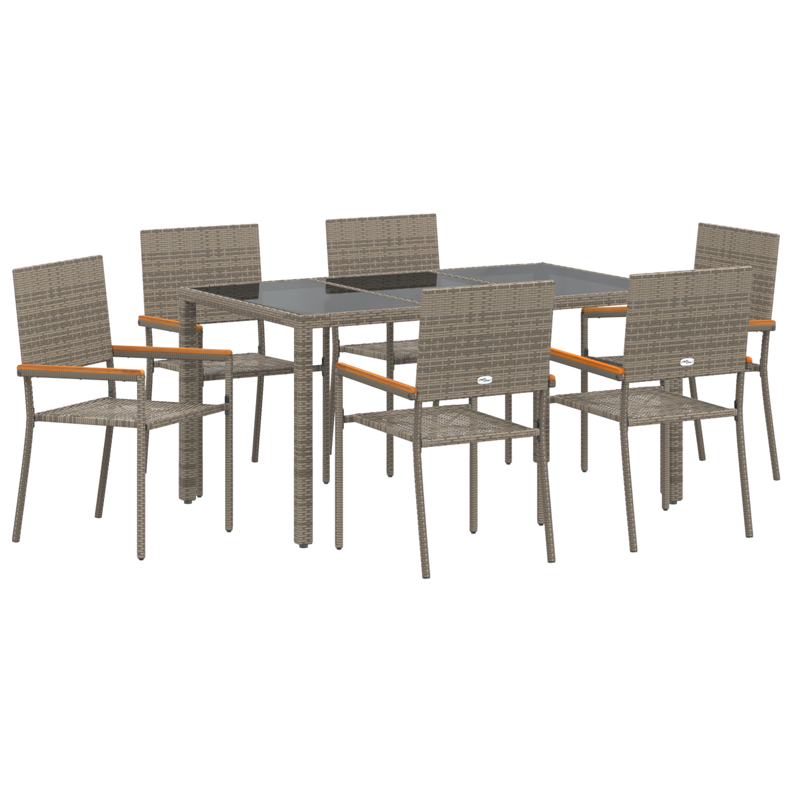 7 Piece Garden Dining Set Grey Poly Rattan, vidaXL Stacking Garden Chairs with Cushions 2 pcs Grey Poly Rattan - Image 2
